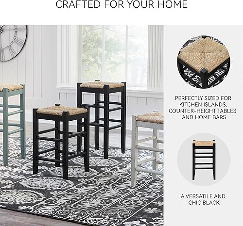 Miniatura 5 de Signature Design by Ashley Mirimyn Farmhouse - Taburete de bar de altura de barra de 29.5 pulgadas con asientos de mimbre tejido, 2 unidades, negro