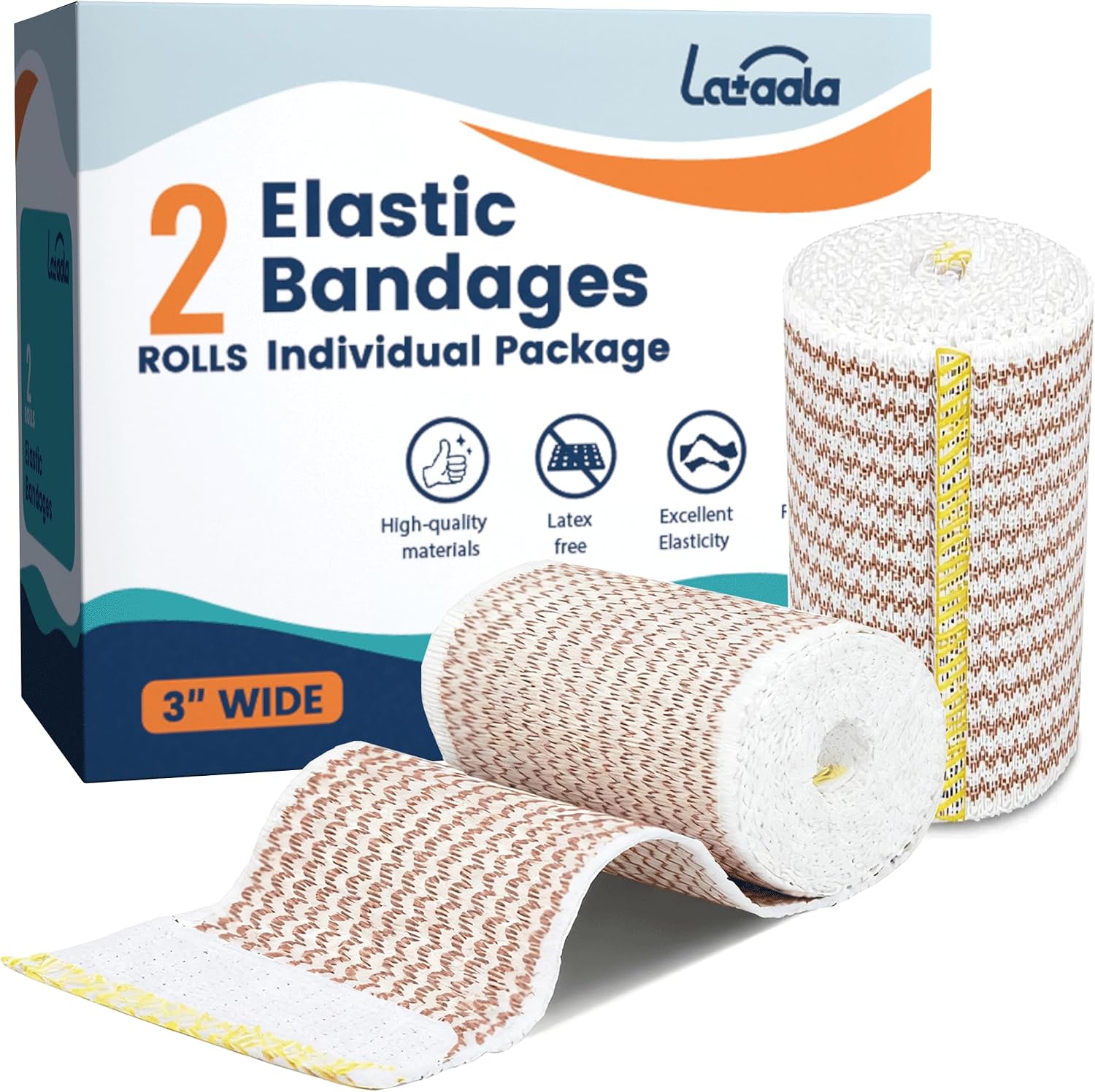 Premium Elastic Bandage Wrap,2 Pack 3",Compression Bandage for Legs, Ankle, Knee,Foot,Body,Support & First Aid for Sports,Cotton Latex-Free Compression Bandage with Dual Touch Closure