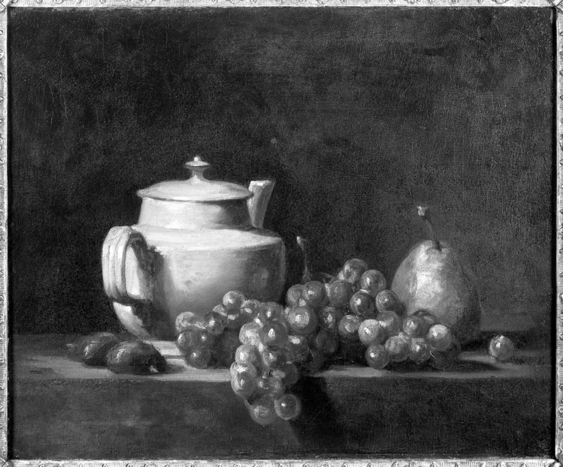 ARTXLXXBN Famous Art Print Poster Vintage Wall Art White Teapot with Two Chestnuts White Grapes and a Pear by Jean Baptiste Simeon Chardin Canvas Art Poster for Home Decor 60x90cm