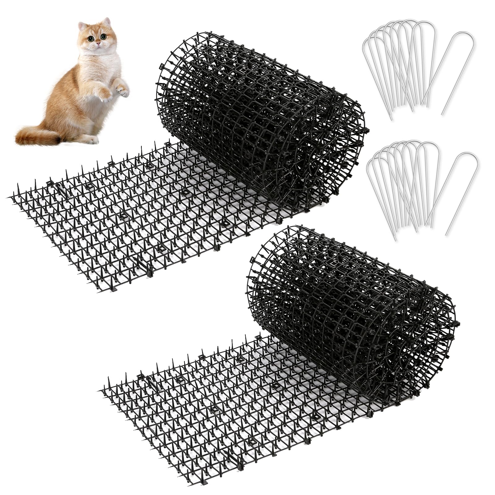 2 Rollos de 200 x 30 cm Estera Anti-Gato con Púas, Rejilla Repelente de Gatos WADEO, con 16 Grapas de Jardín, Estera Anti-Gato con Rejilla de Jardín de Espinas para Jardines Interiores y Exteriores