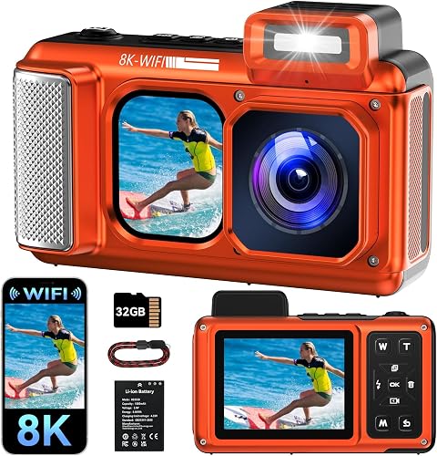 Appareil Photo sous-Marin 8K WiFi Étanche avec Écran Tactil 49FT