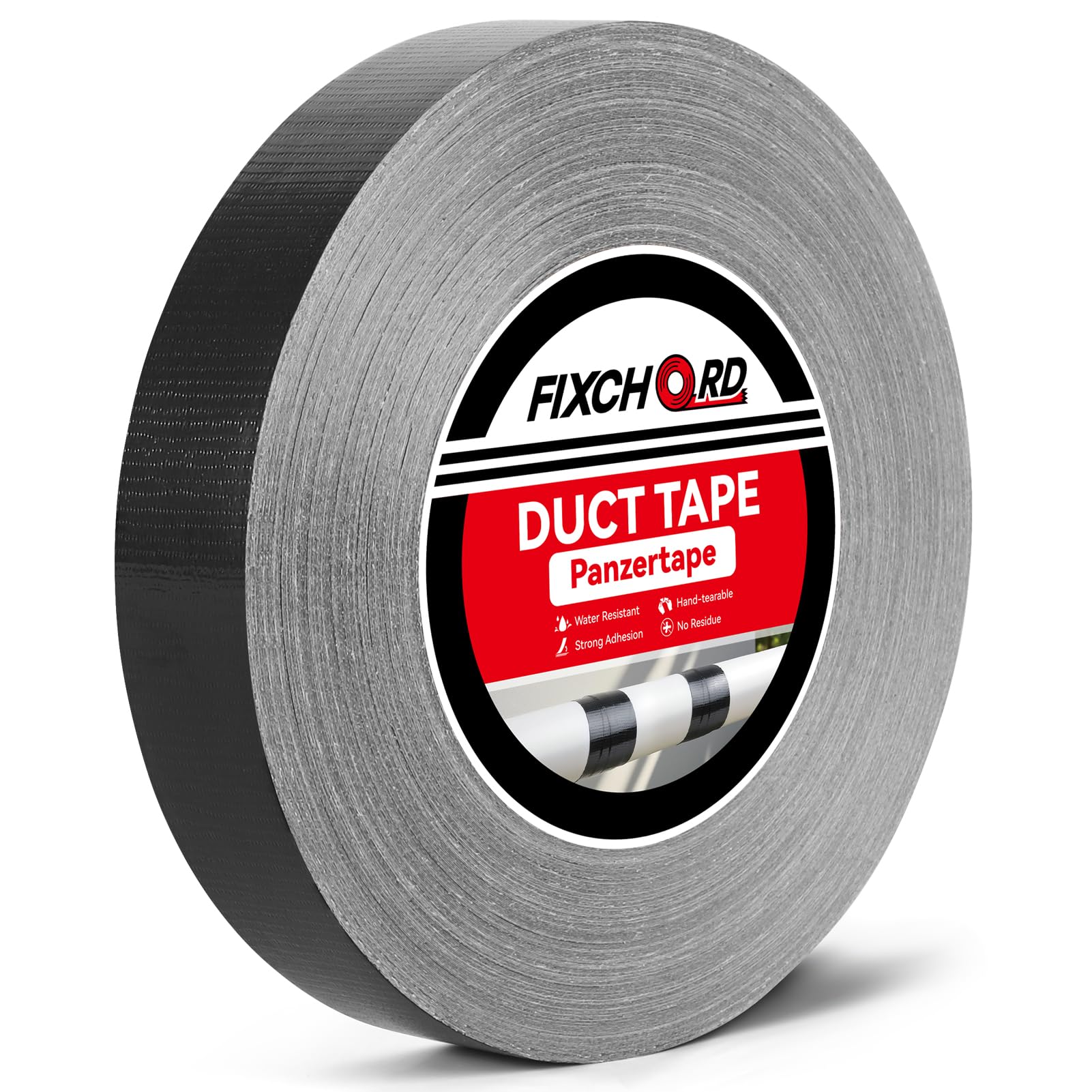 FIXCHORD Duct Tape, 25mm×50m Waterproof Adhesive Cloth Tape, Heavy Duty Strong Gaffer Tape, Repair Tape for Repairing, Reinforcing, Bundling, Sealing, Indoor/Outdoor, Black