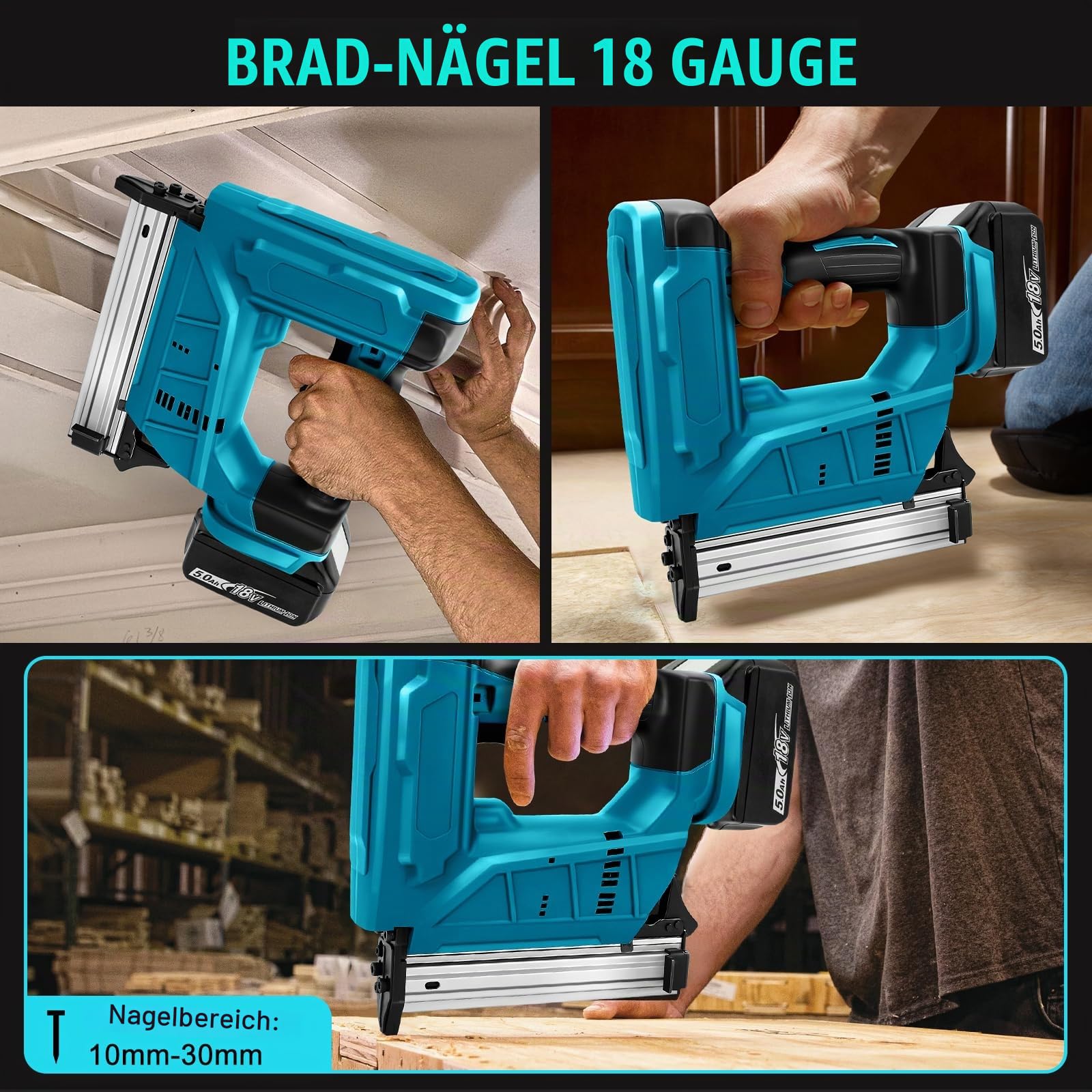 WingFly Akku-Tacker Nagelpistole Kompatibel Mit Makita 18V, Professional Nagler Mit 2000 Nägel, Elektrotacker für DIY-Projekte in Möbeln, Tischlerei (Ohne Akku)