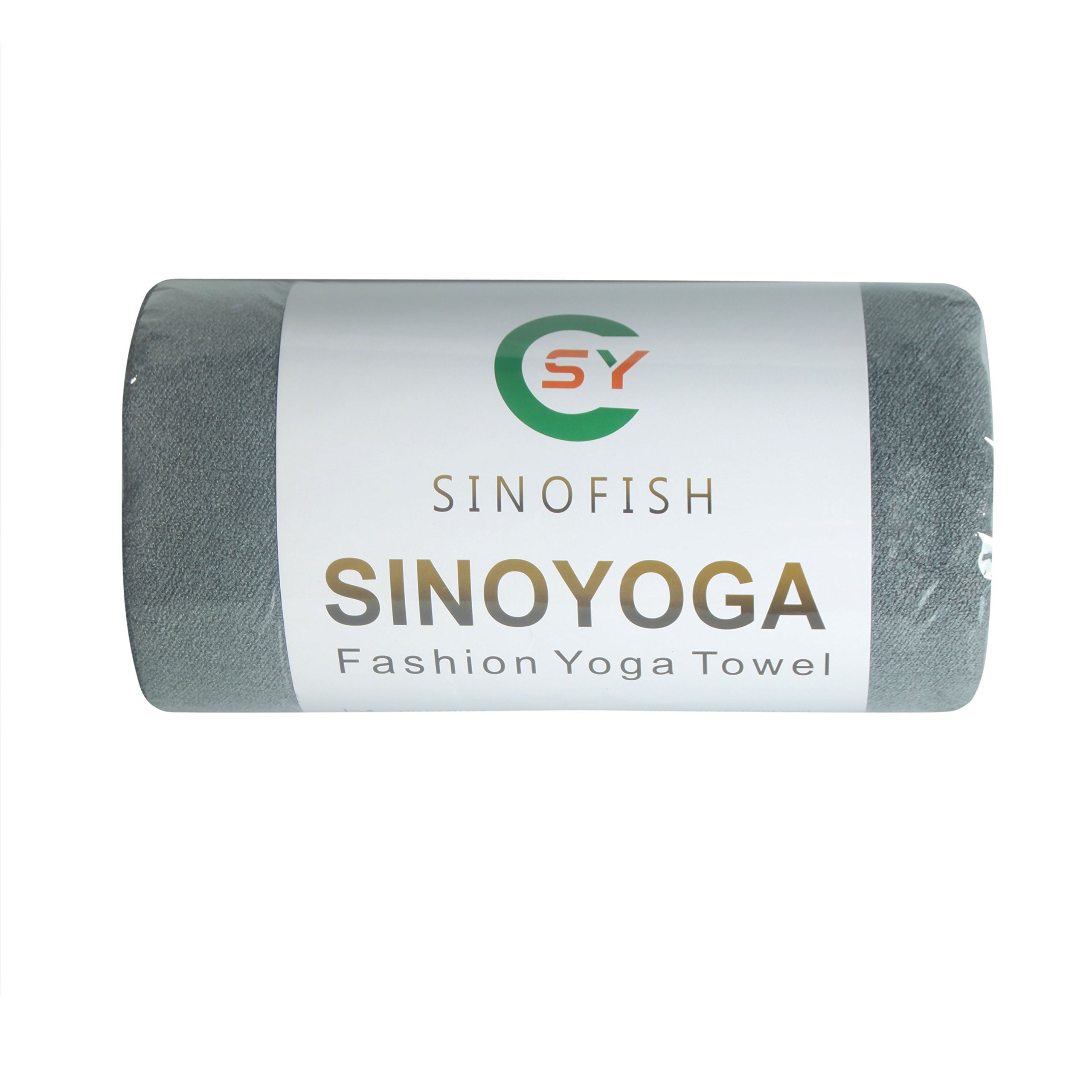 Skidless Yoga Towel,Sino Yoga®,100%Microfiber,Super Absorbent,Non Slip,many Colors (Grey-soft)