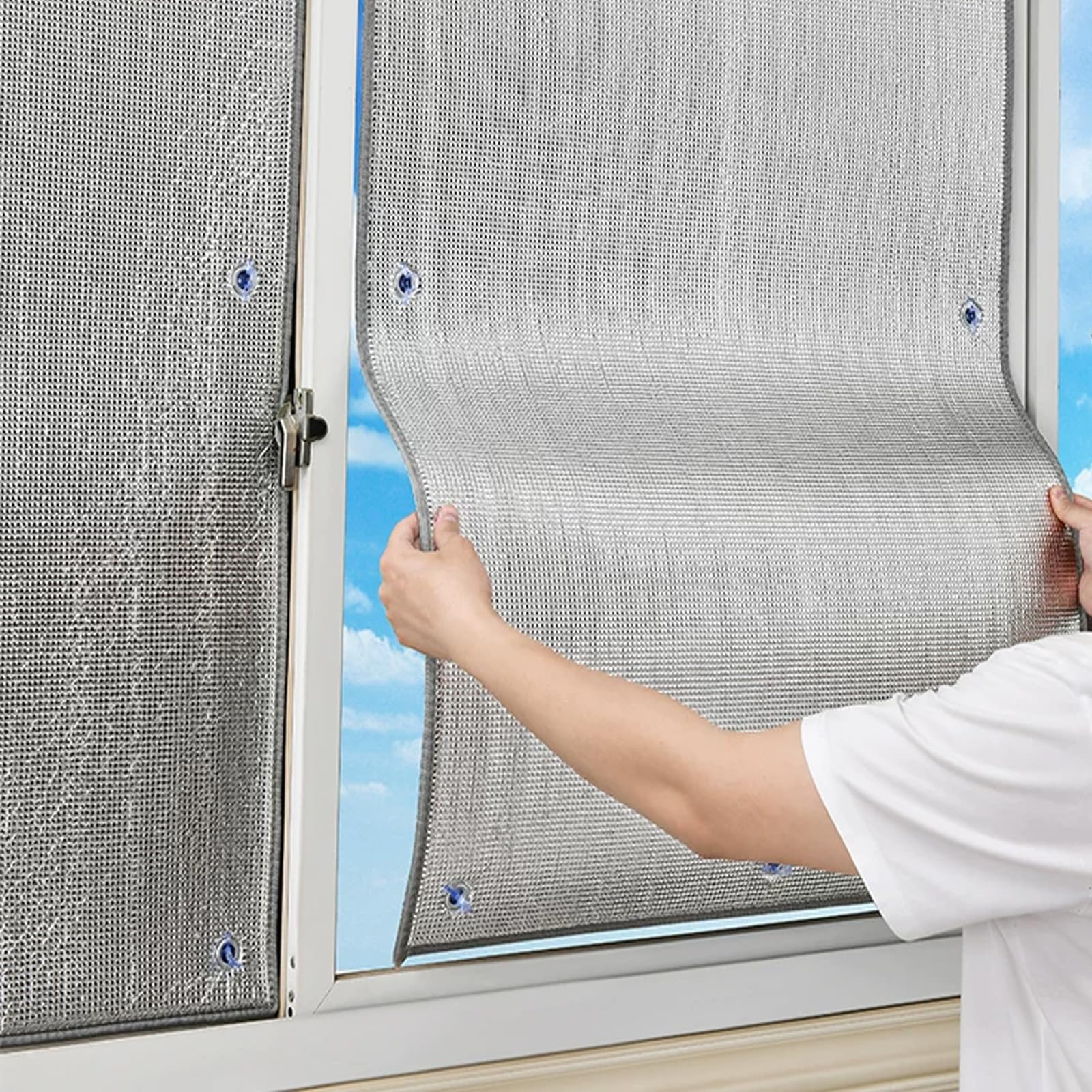 Reflective Window Uv Film,Privacy Film for Glass Windows,Heat Control Double Aluminum Foil Thermal Insulation Film,for Home,Office,Bathroom,Sun Room,with Suction Cup (90x130cm)