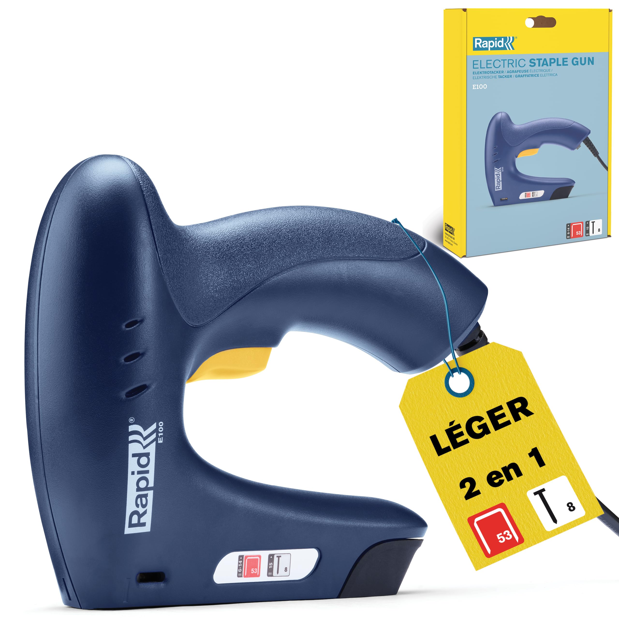 Rapid E100, agrafeuse-cloueuse électrique 2-en-1, pour agrafes n°53 et clous n°8