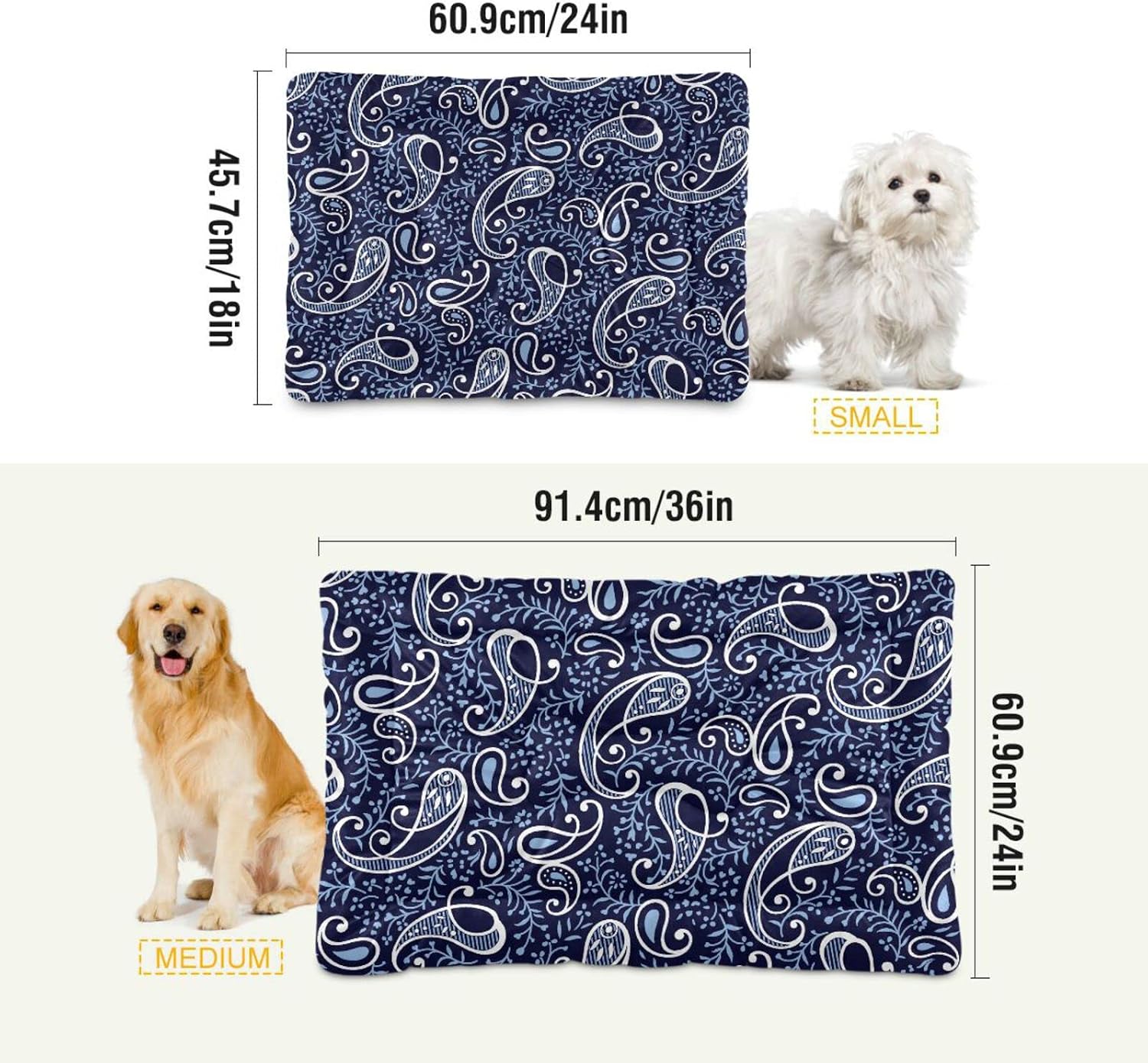 review Traditional Paisley Dog Cat Bed Washable Crate Pet Bed Anti-Slip Comfortable Puppy Kennel Bed for Indoor Small Medium Large Dogs, 18 x 24 Inch