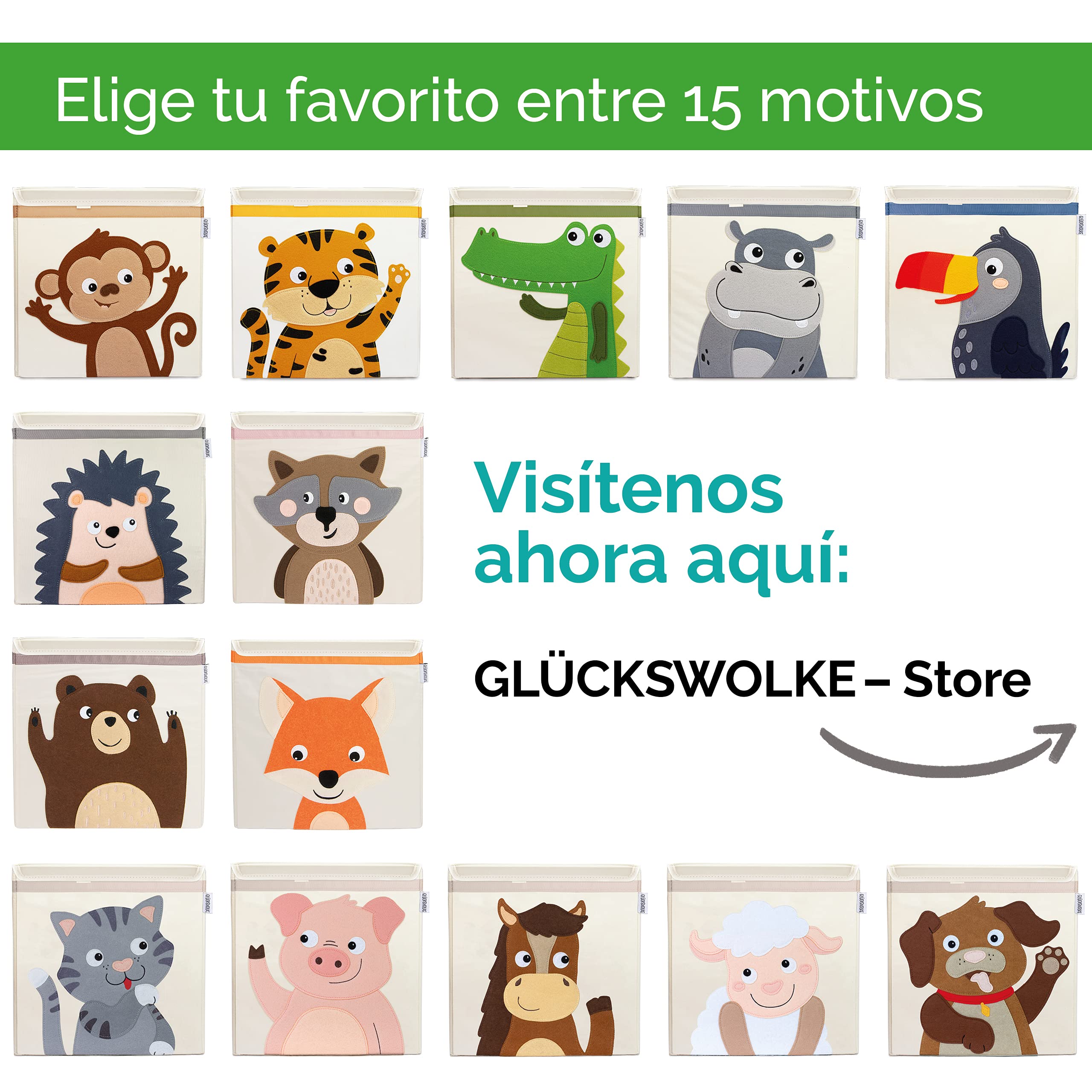 GLÜCKSWOLKE Caja Juguetes Almacenaje - 15 Motivos I Baules Infantil I Cubos Organizador (33x33x33) Cuarto de Niños I Contenedor Habitacion Niñas I Cesto Dormitorio Bebe (Cocodrilo)