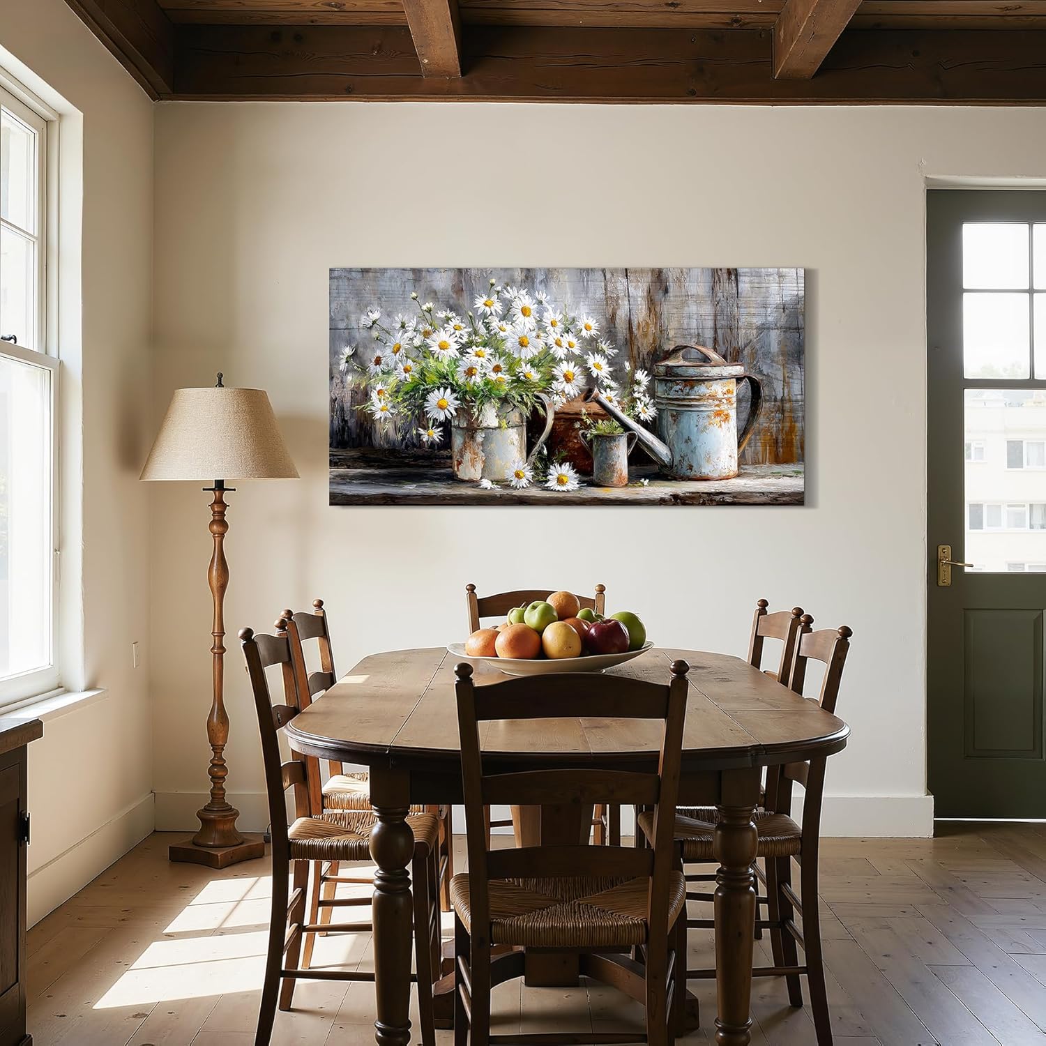 SERIMINO Floral Wall Art, Large Wall Decor, Farmhouse Wall Art, White Daisy Flower Canvas Prints, Country Still Life Decor Painting, Rustic Pictures for Living Room Kitchen Cottage Farmhouse 24"x48"