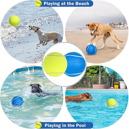 Miniatura 3 de SCENEREAL Pelota de tenis gigante para perros, paquete de 2, pelotas de tenis grandes de 9.5 pulgadas de grosor mejorado para perros, juguetes de