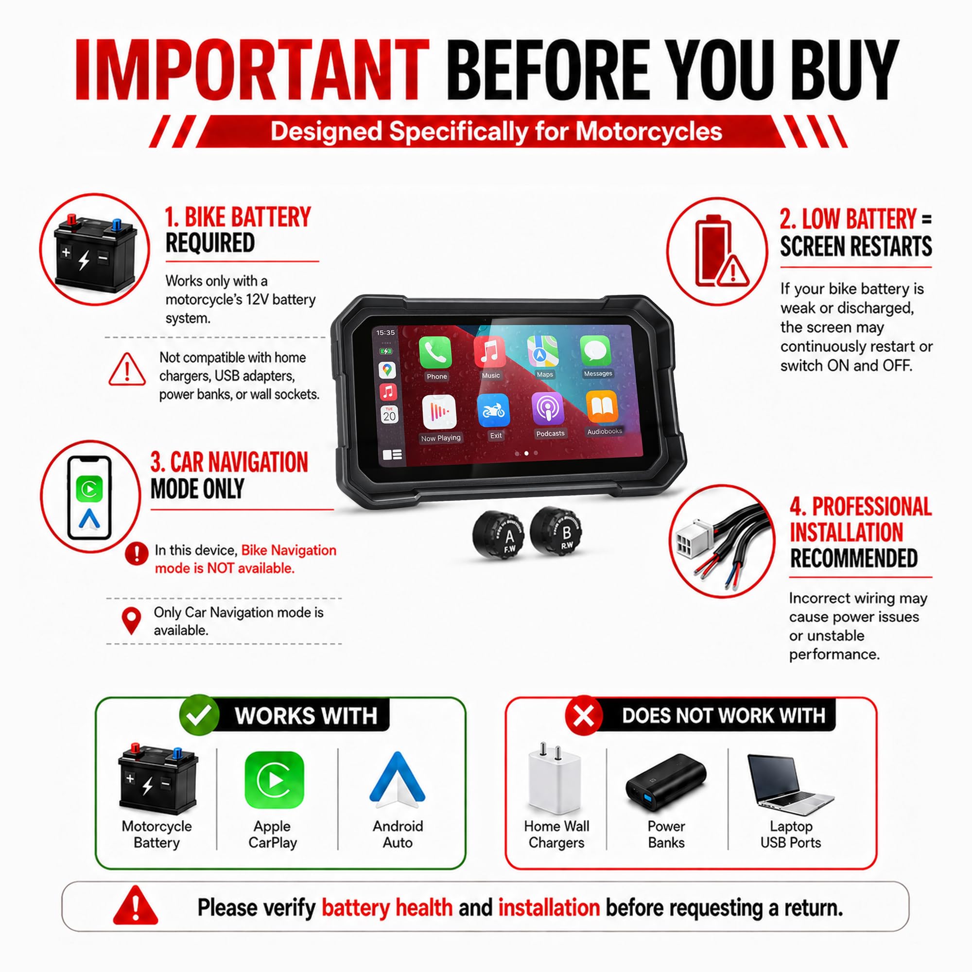 Autofy Motoplay 5 Inch Waterproof Bike Navigation Screen with Wireless CarPlay & Android Auto Quick Detachable Design, Android Auto Wireless Adapter — Amazon image 2