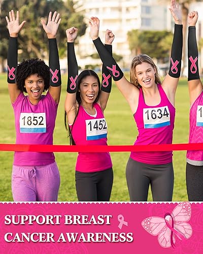 Miniatura 5 de Handepo 12 pares de mangas de concientización sobre el cáncer de mama, mangas con cinta para brazos, protección UV, manga de compresión para