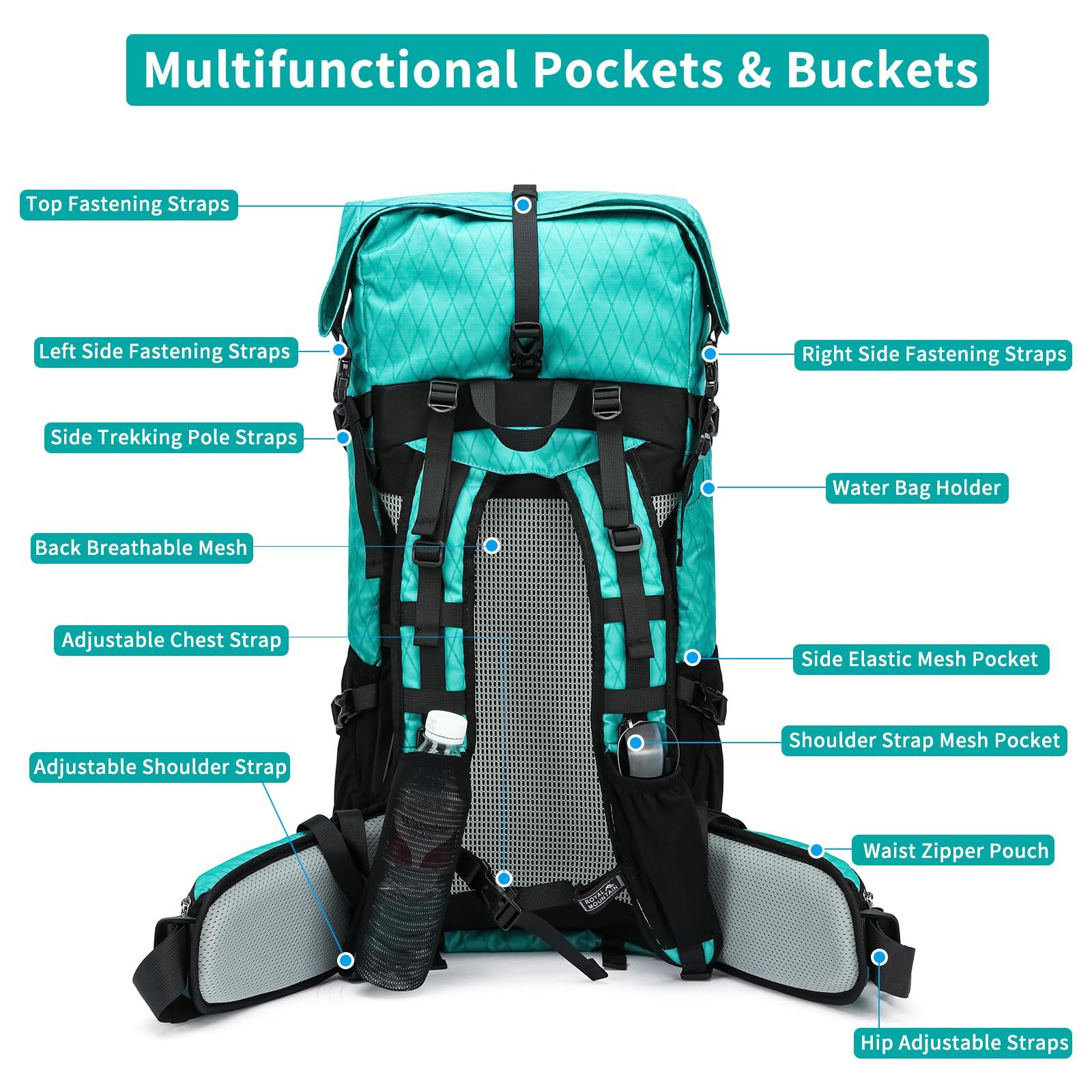 Mochila de senderismo, X-PAC mejorada ligera, de gran capacidad, bolsa de senderismo apta para escalada de montaña, camping