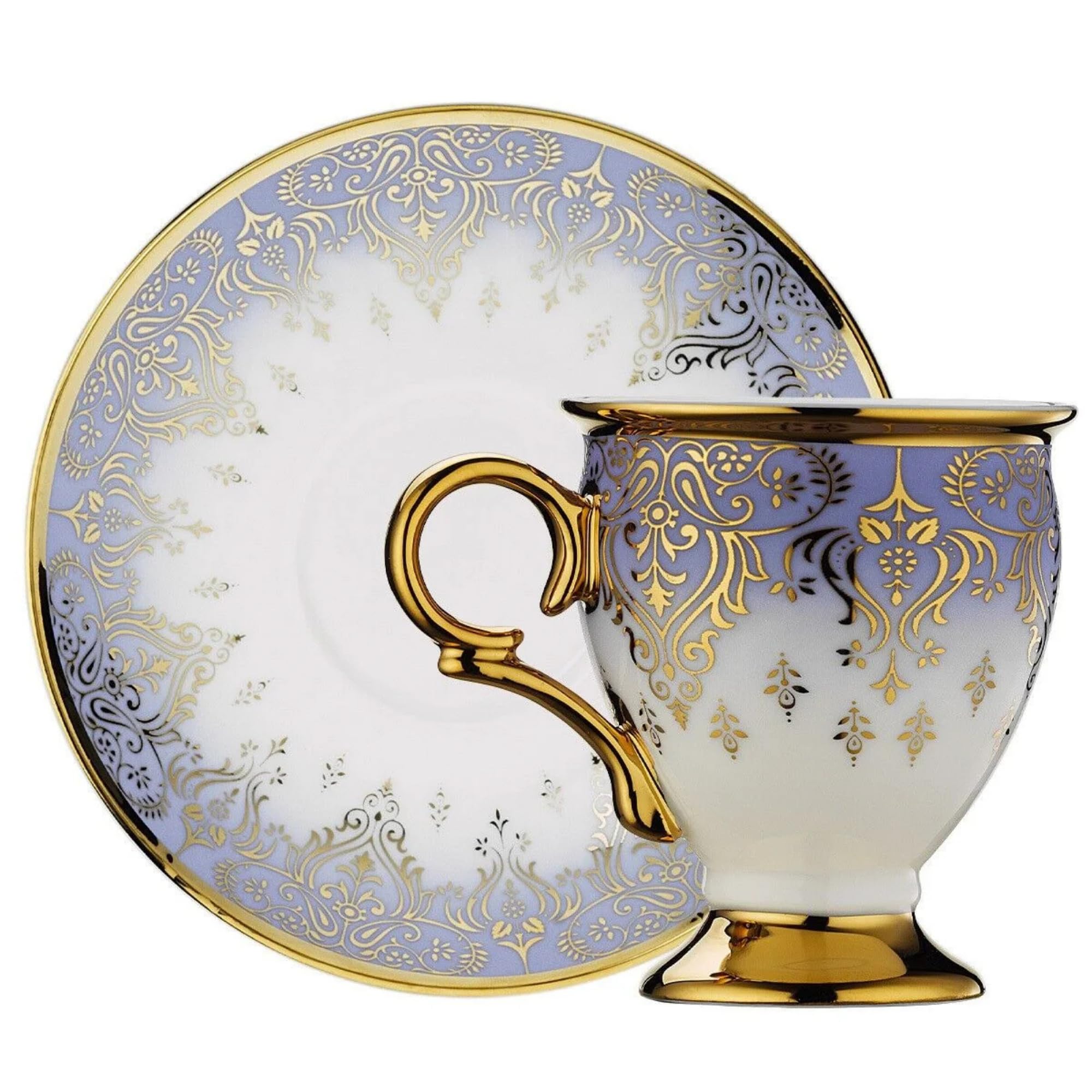 derya home Gonca Porzellan Espressotassen Set Türkische Kaffeetasse 6er Set Tassen und Untertassen (85.0 g) Gold Gemusterte Tassen