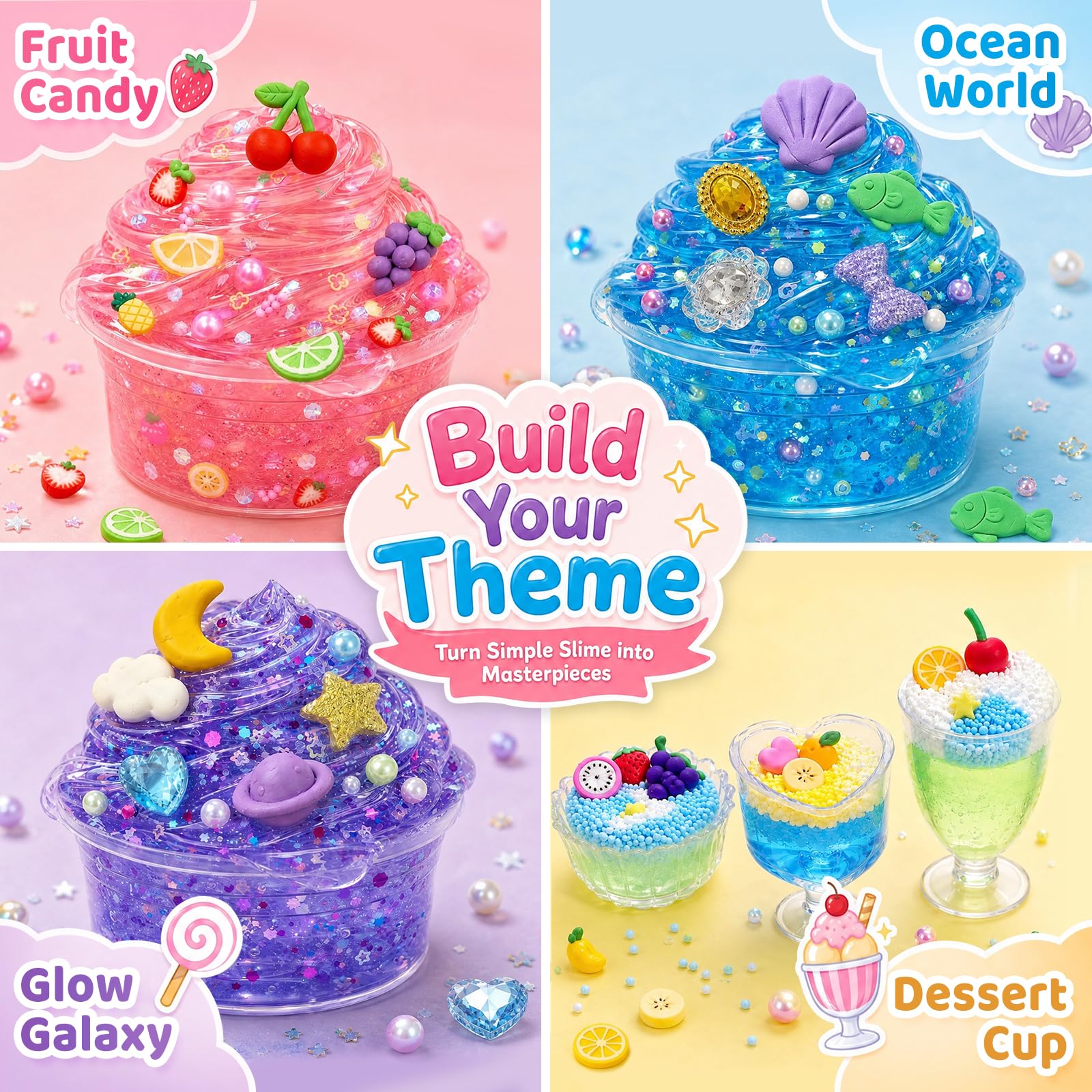 3 otters 24 Pack DIY Slime Kit for Kids with Glow Powder