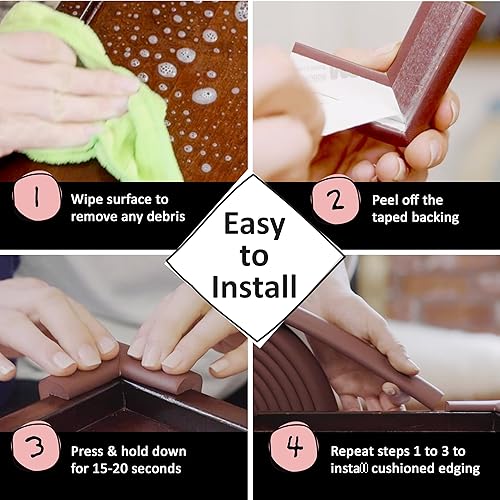 Miniatura 8 de Bebe Earth - Juego de protectores de bordes y esquinas a prueba de bebés 20 pies de bordes y 8 esquinas de espuma para muebles y mesas cojines para
