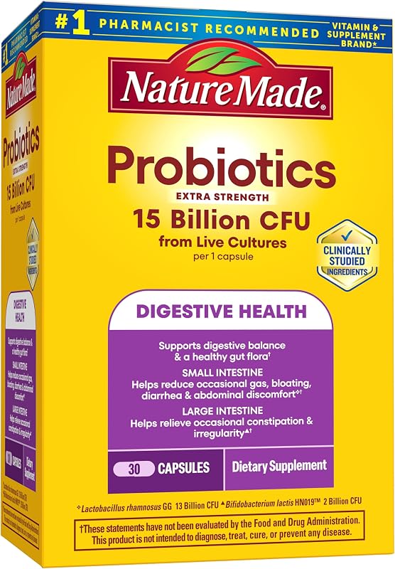 Probiotics for Digestive Health, 30 Probiotic Capsules | Extra Strength, 15 Billion CFU from Live Cultures, Probiotics for Women and Men, No Refrigeration Required, 30 Day Supply