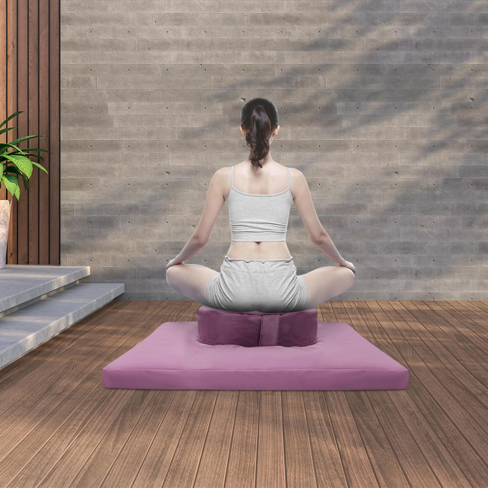 Alfombrilla de meditación | Juego de cojines de meditación | Redondo y cuadrado | Relleno de cáscaras de trigo sarraceno y algodón | Funda de terciopelo lavable | Para yoga, meditación y relajación