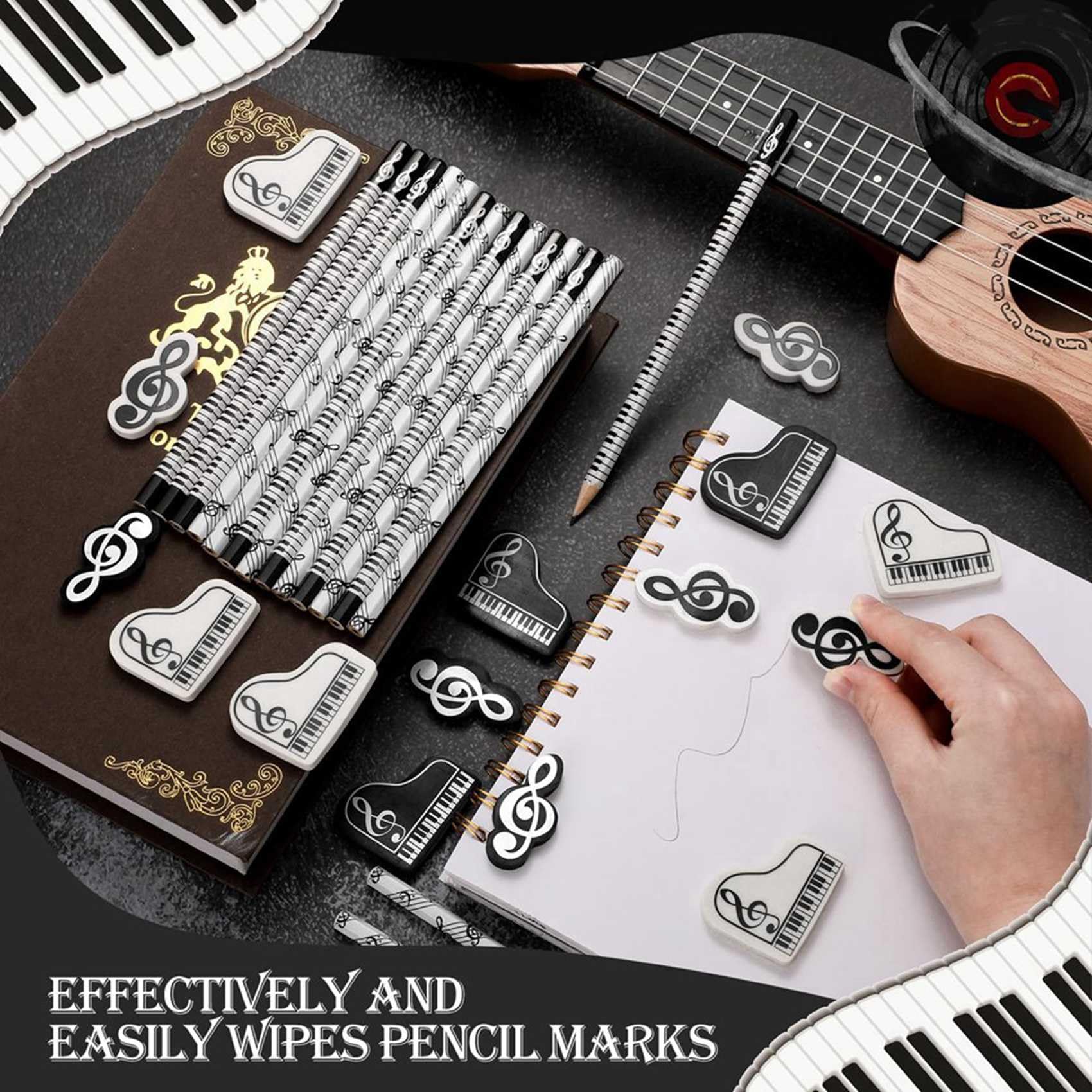 Matite Musicali Matita per Note Musicali con Gomme da Cancellare A Tema Musicale Matite In Legno Gomme per Tastiera Divertenti Sfuse Regalo (288 Pezzi)
