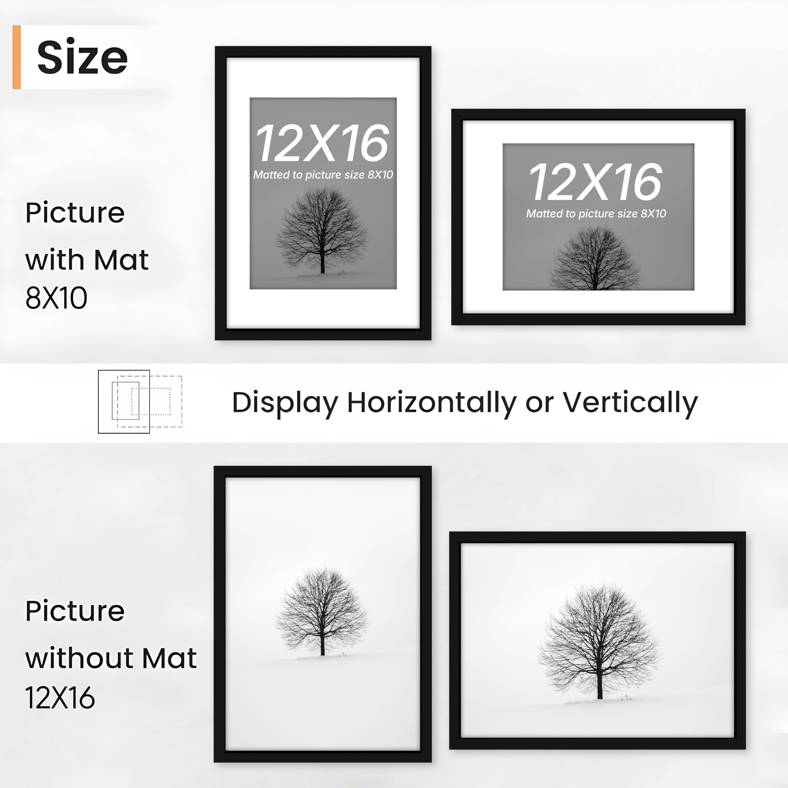 Art Street Synthetic Document Large Size Wall Photo Frame, Big Frames For Wall Artwork, Certificates, Picture & Photographs Home Decor(12x16 Inch, Matted To 8x10 Inch, Black) 1