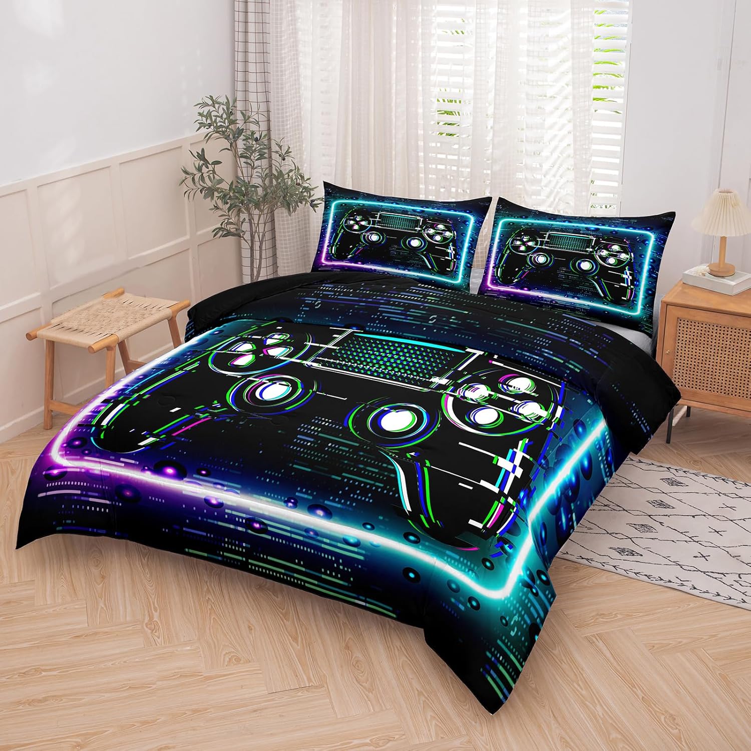 Gamepad Comforter Set for Boys,Twin Size Bedding Sets for Boys,Gamepad Printed Bedding Set with Quilt and Pillowcase(Game Twin)