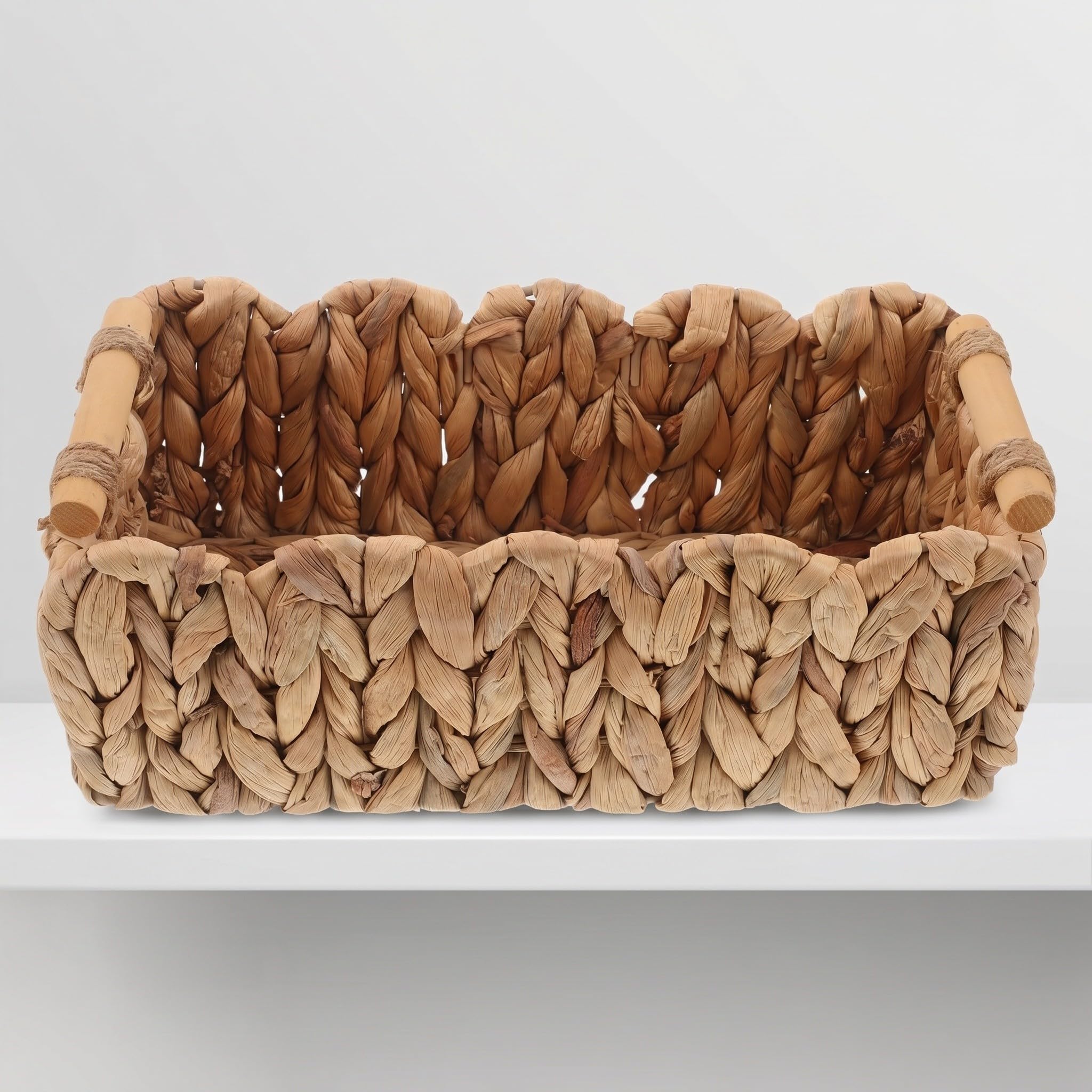 Cestas de almacenamiento tejidas: Cesta de tejida a mano - Organizador de escritorio de 30 x 14 cm - Caja de tocador para baño para guardar maquillaje, loción y joyas.