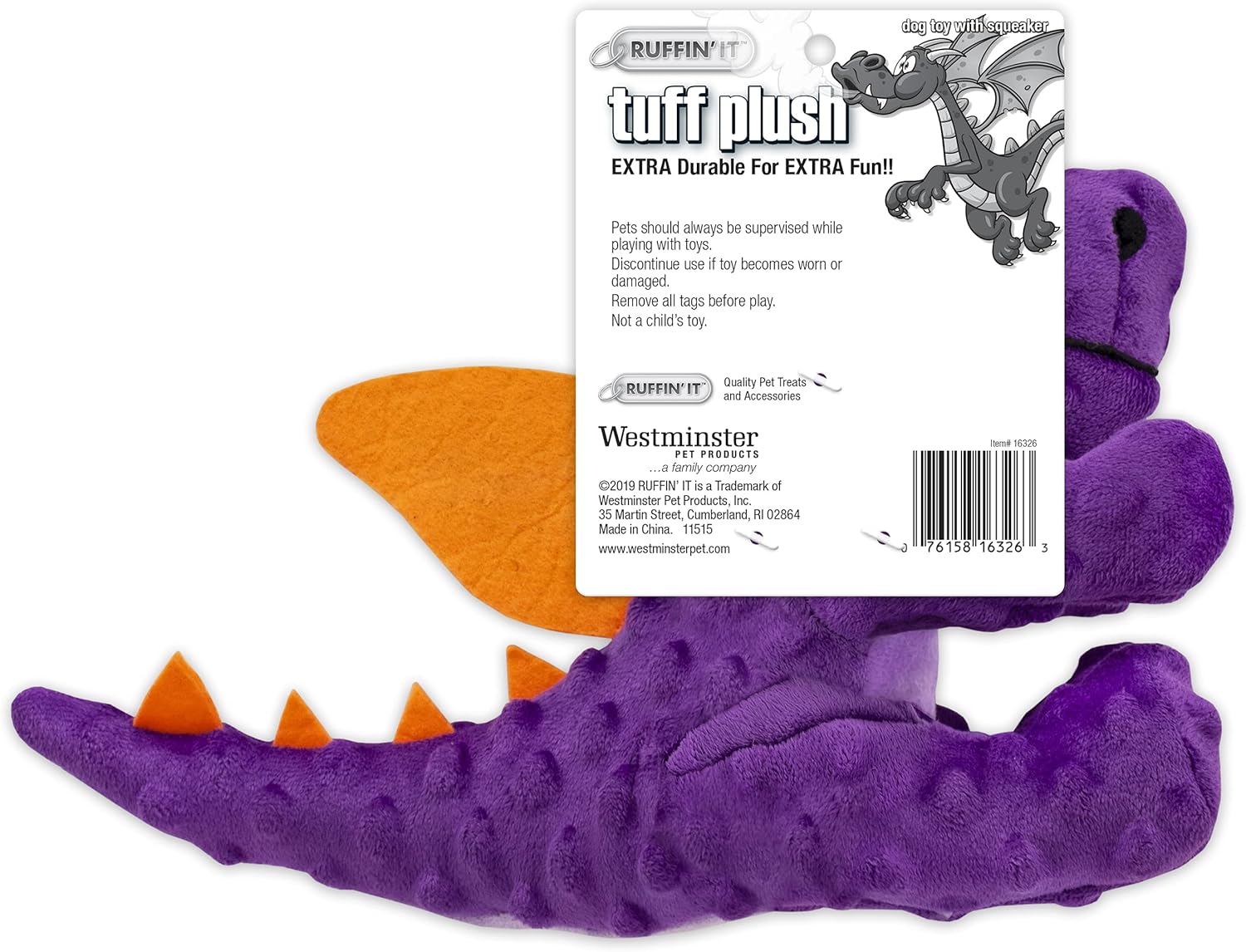 RUFFIN' IT Tuff Stuffed Plush Dragon Dog Toy (Pack of 3)