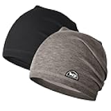Slouchy Beanie for Men Women, Winter Warm Stretchy Skull Cap Hat Lightweight for Running Cycling 2 Packed