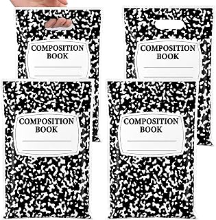 50Pcs Composition Notebook Party Goodie Bags Back to School Party Decorations Composition Themed Plastic Bag Teacher Appreciation Candy Snack Bags Notebook Treat Bag for First Day of School Gift Favor