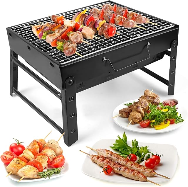 Barbecue Grill Portable Folding Charcoal BBQ Grill Barbecue Desk Tabletop for Outdoor Cooking Garden Terrace Picnic Camping Travel