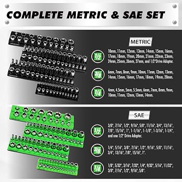 10-Piece Magnetic Socket and Wrench Organizer Set, 1/4, 3/8, 1/2 Drive Metric SAE Socket Organizer, Magnetic Wrench Holder 30 Slots Total, Tool Box Organizers (Sockets Wrenches not Included)