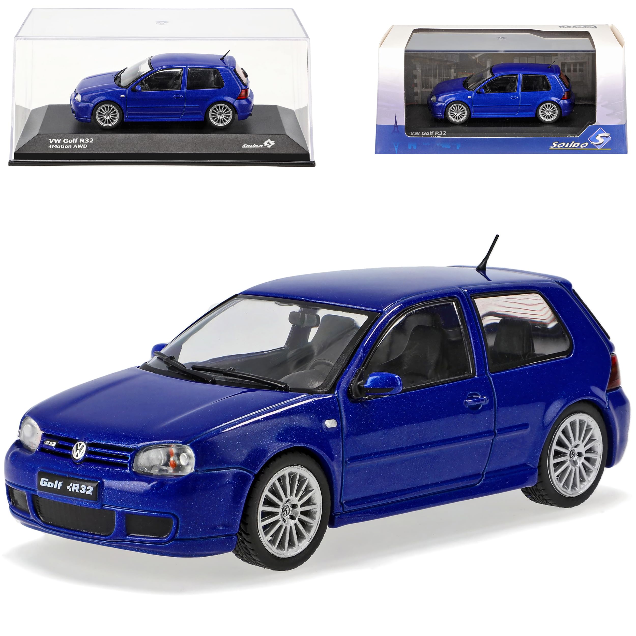 Volkwagen Golf IV R32 Blau 3 Türer 1997-2003 1/43 Solido Modell Auto