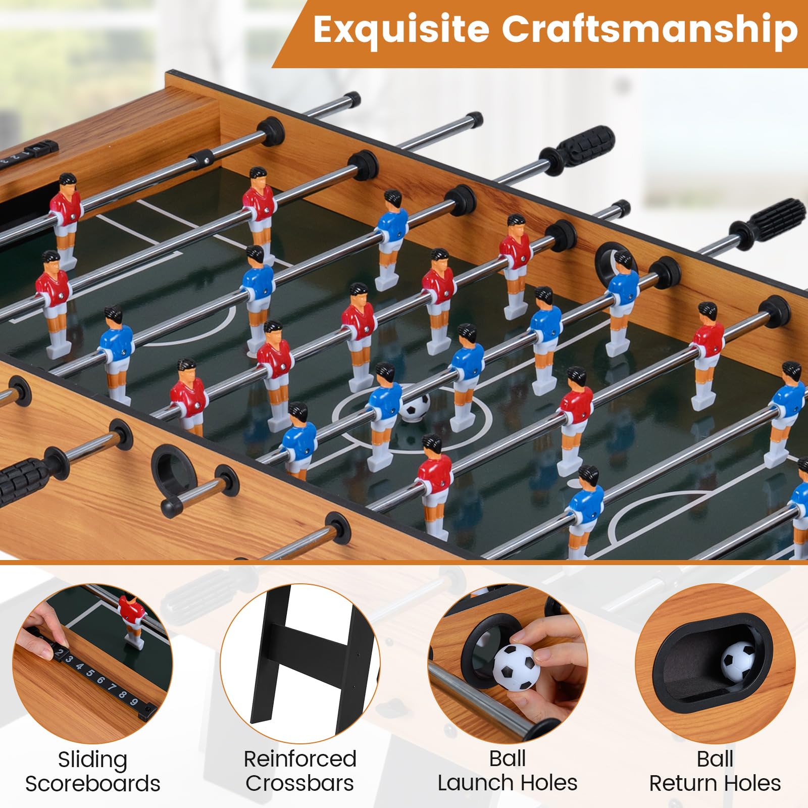 FANTASK Babyfoot Pliable en Bois avec 2 balles, 2 compteurs de Points et 22 Figurines, Table de Baby-Foot pour 2 à 4 Joueurs, Ballon de Baby-Foot Peu encombrant, Table de Jeu pour Enfants et Adultes
