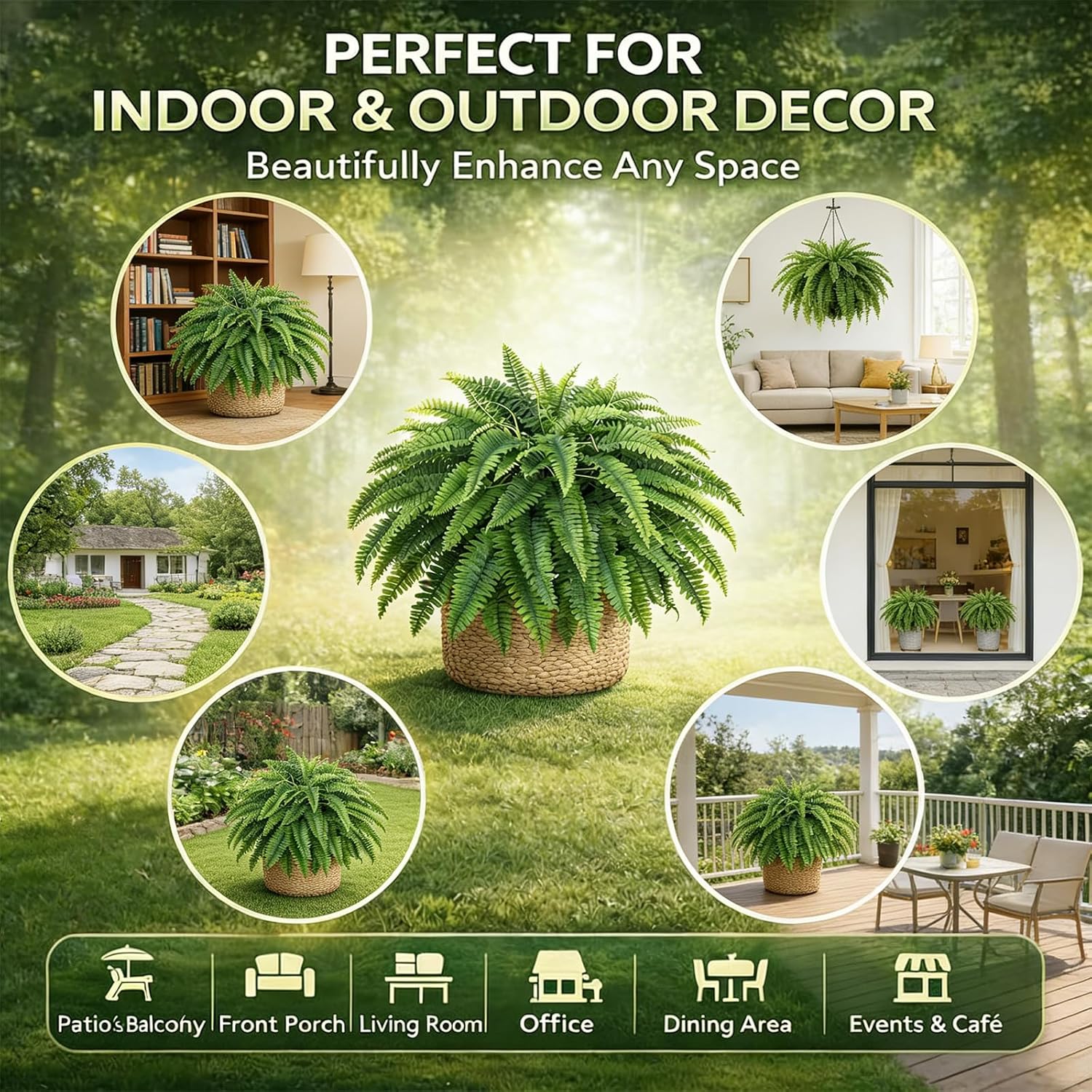 2026 UV Resistant Lifelike Artificial Boston Fern, Nearly Natural Fake Ferns, Faux Ferns for Outdoor Planter Large, 28/38/60/88 Leaves Artificial Ferns for Outdoors Home Decor (1 Pc 60 Leaves)