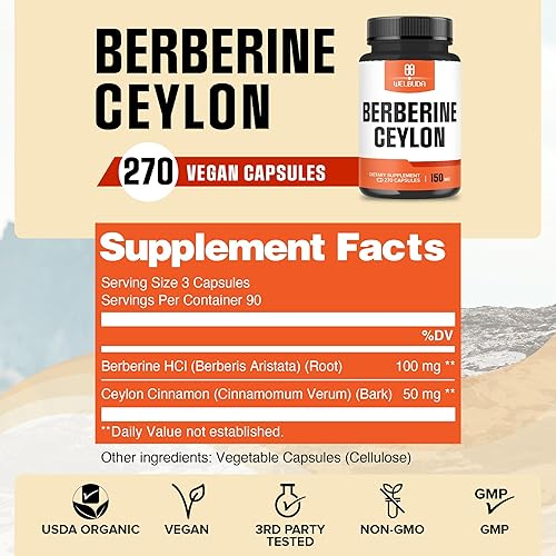 Miniatura 2 de Suplemento de berberina de 1000 mg con 500 mg de canela de Ceilán, 270 cápsulas, súper fórmula con ingredientes de primera calidad, apoya la salud