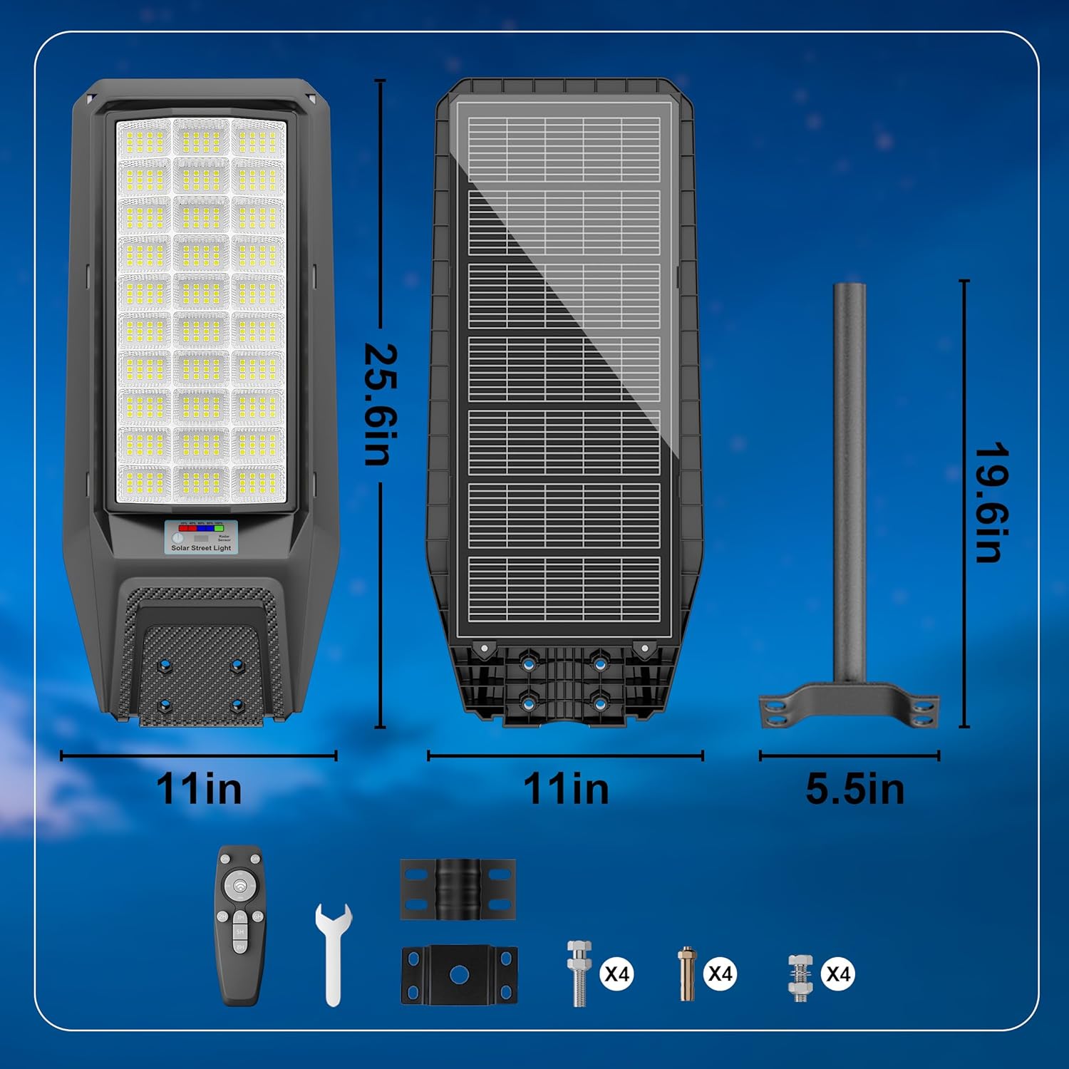Solar Street Lights Outdoor Dusk to Dawn, 9800W Solar Powered Street Light Waterproof with Remote Control Motion Sensor Commercial Parking Lot Light for Garden, Baseball Yard