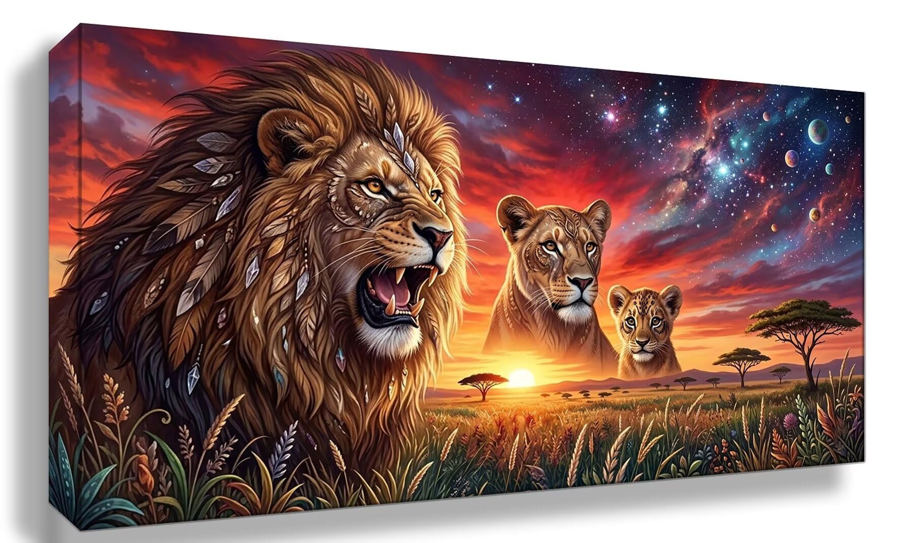 Diamond Painting Löwe Diamant Painting Bilder, 5D Sternenhimmel Runder Full Drill DIY Set Erwachsene Diamanten Kinder Bastelset, Kreatives für Erwachsene für Home Decor Wand Deko, 100x200cm, Cod-867
