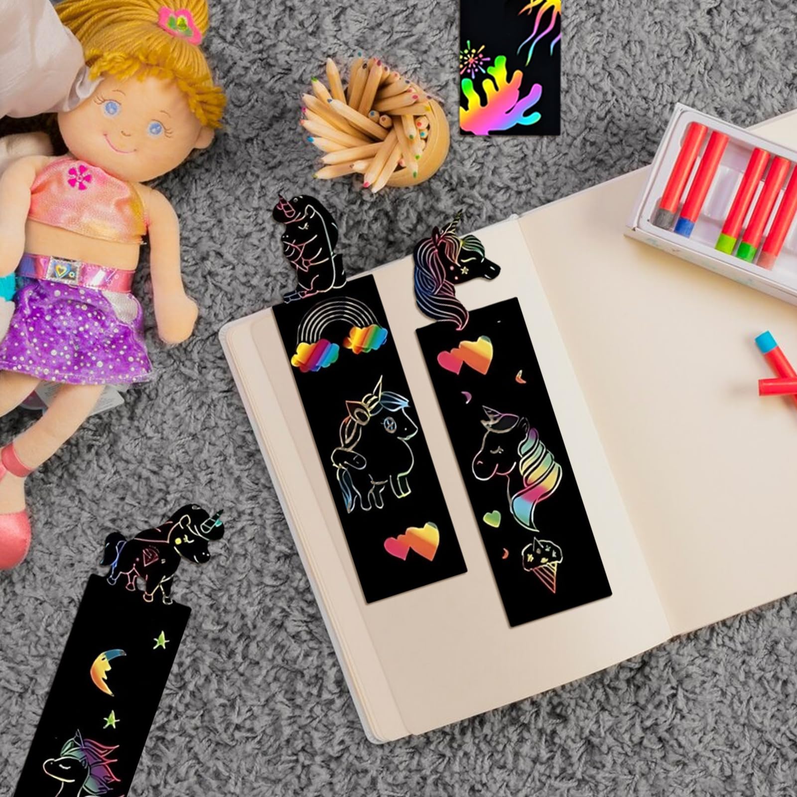 36Pcs/40Pcs Scratch Art for Kids Party Bag Fillers for Kids Scratch Art Party Bag Fillers Rainbow Bookmarks for Children Animal Craft DIY Scratch Art with Wooden Stylus and Ribbons for Girls Boys (A) - Image 4