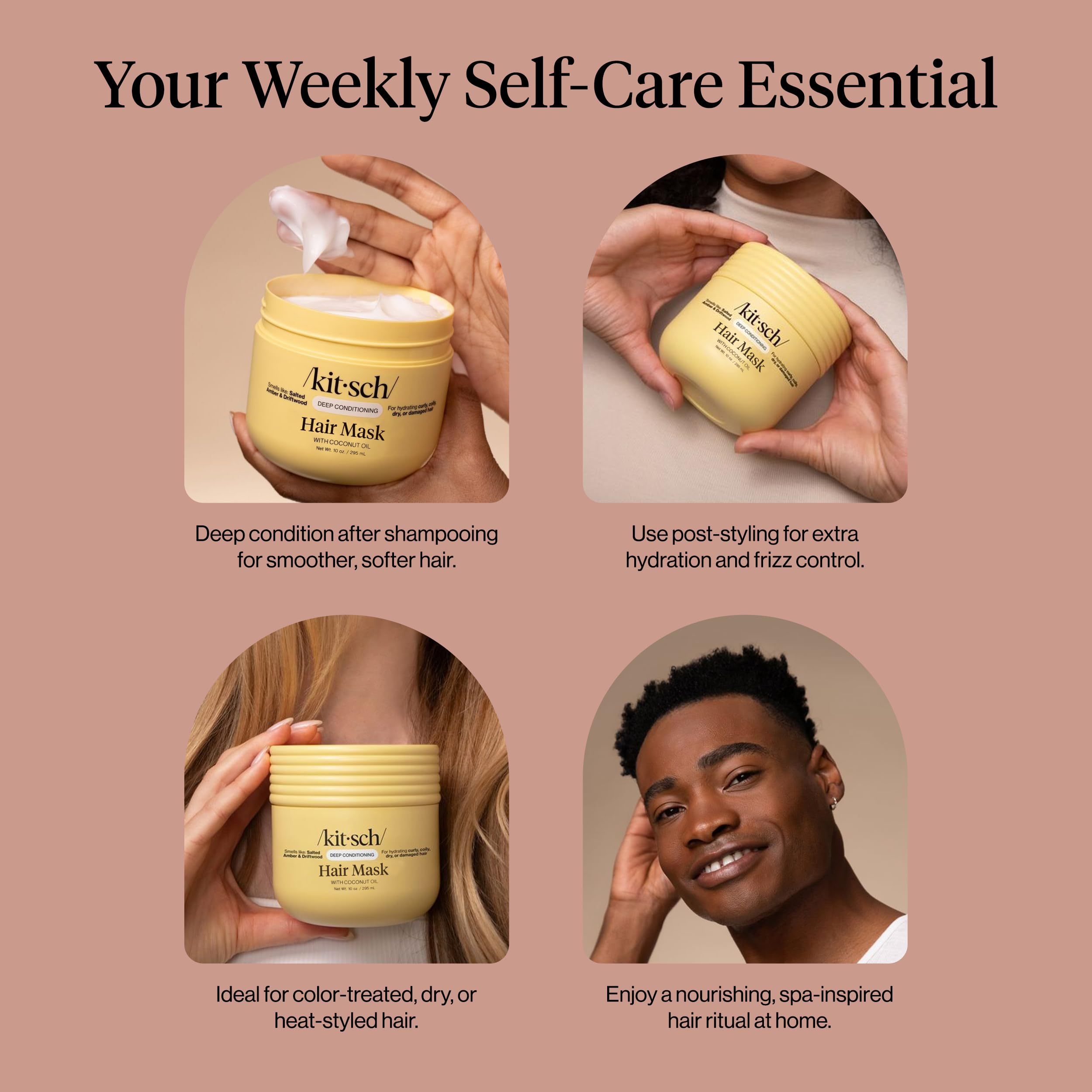 Kitsch Deep Conditioning Hair Mask – Moisturizing Hair Mask for Damaged Hair with Coconut Oil – Hydrating, Strengthening & Frizz-Reducing Hair Care Treatment for Curly, Coily & All Hair Types - 10 oz