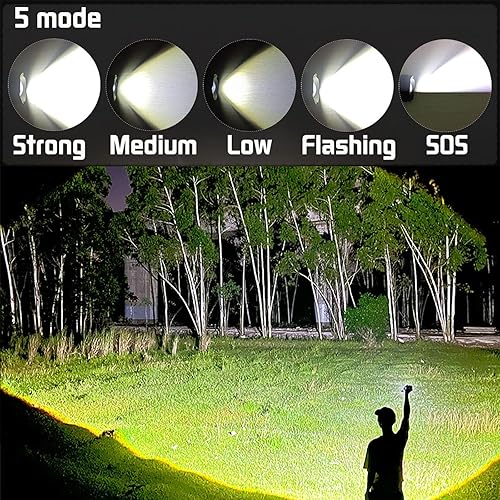 Miniatura 2 de Swanlake Linternas LED recargables, 120000 lúmenes, linternas tácticas súper brillantes, linterna táctica XHP70 con zoom para emergencias, camping,