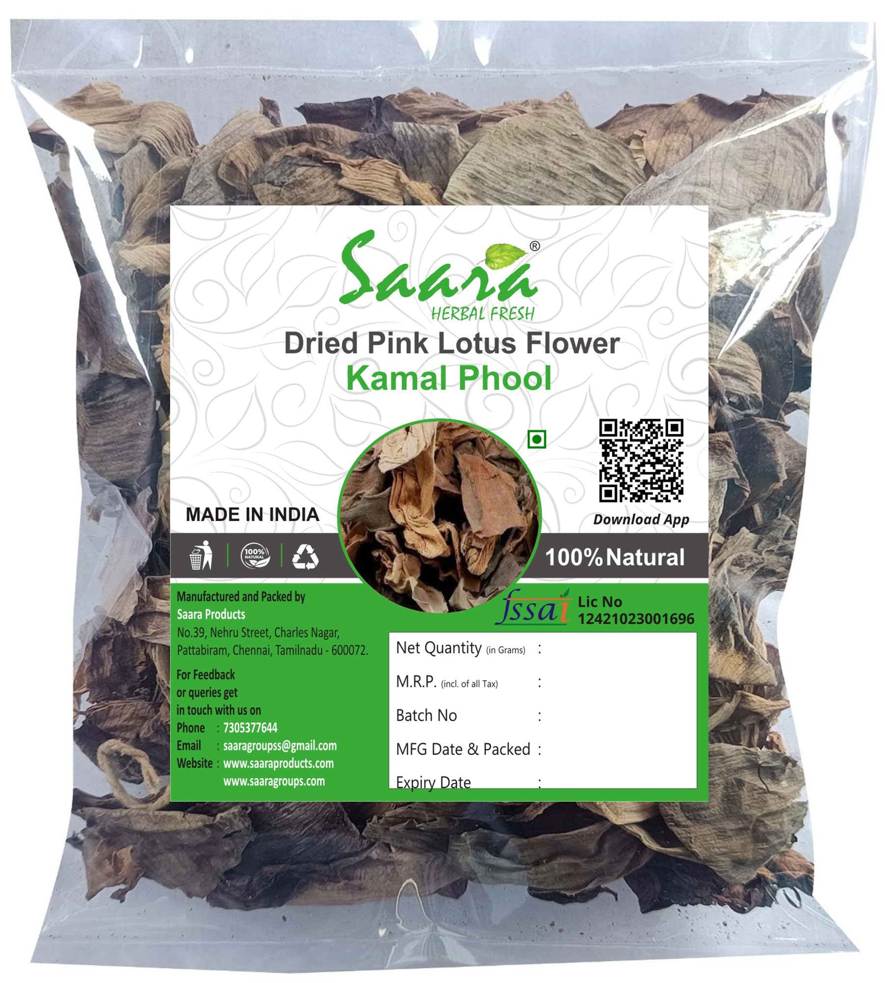 Saara HERBAL FRESH Dry Lotus Flower, 100g | Dry Kamal Phool | Dried Pink Lotus Petals | Kamal Phool Patti | Dry Lotus Petals | Nelumbo Nucifera(Pack of 1 X 100gm) (B0BZVY4XFV) Amazon Price History, Amazon Price Tracker
