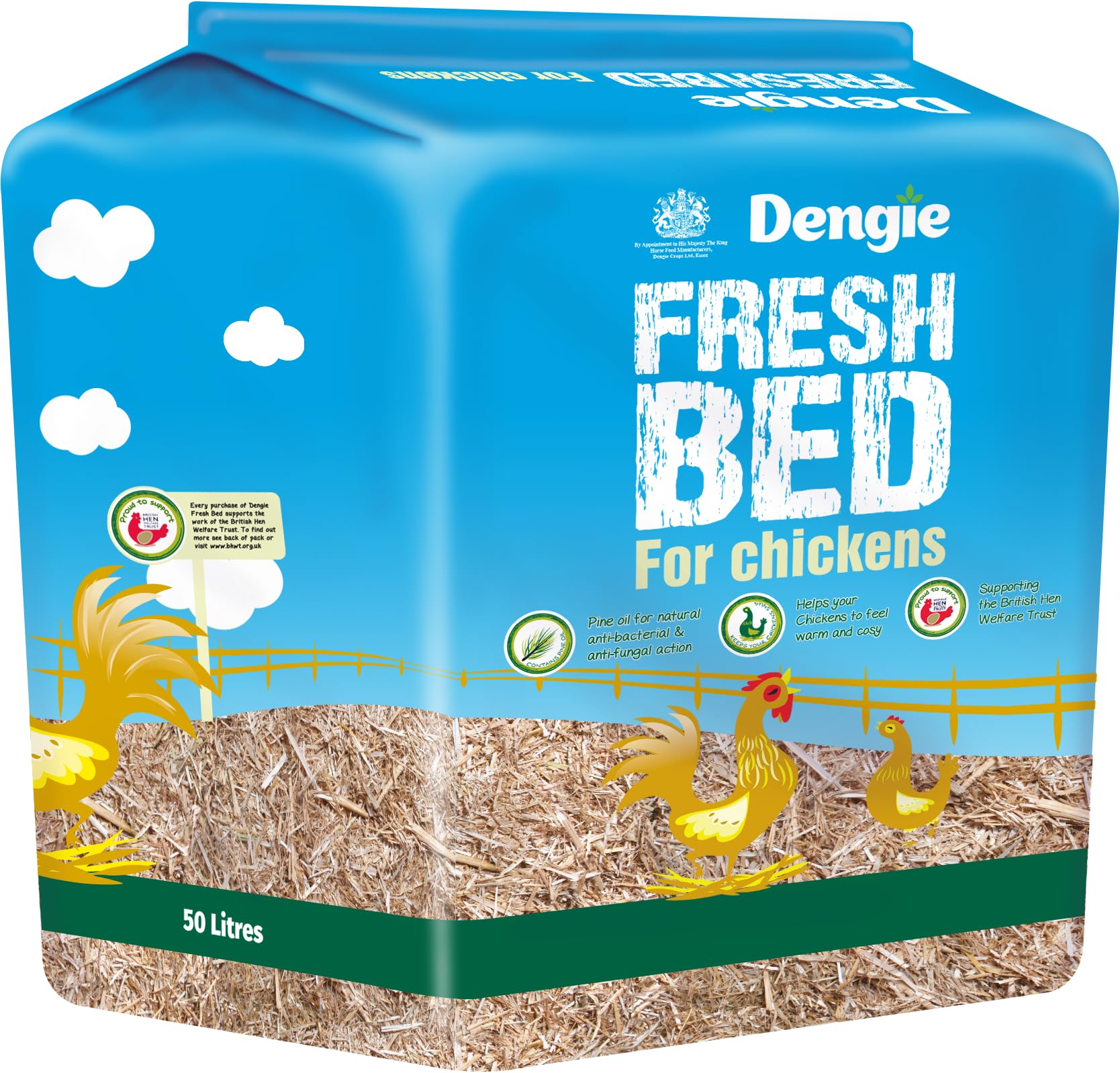 Dengie Fresh Bed for Chickens 50 Litre Bale - Chopped Dust Extracted Straw Bedding for Poultry - Includes Pine Oil - Compostable Bedding