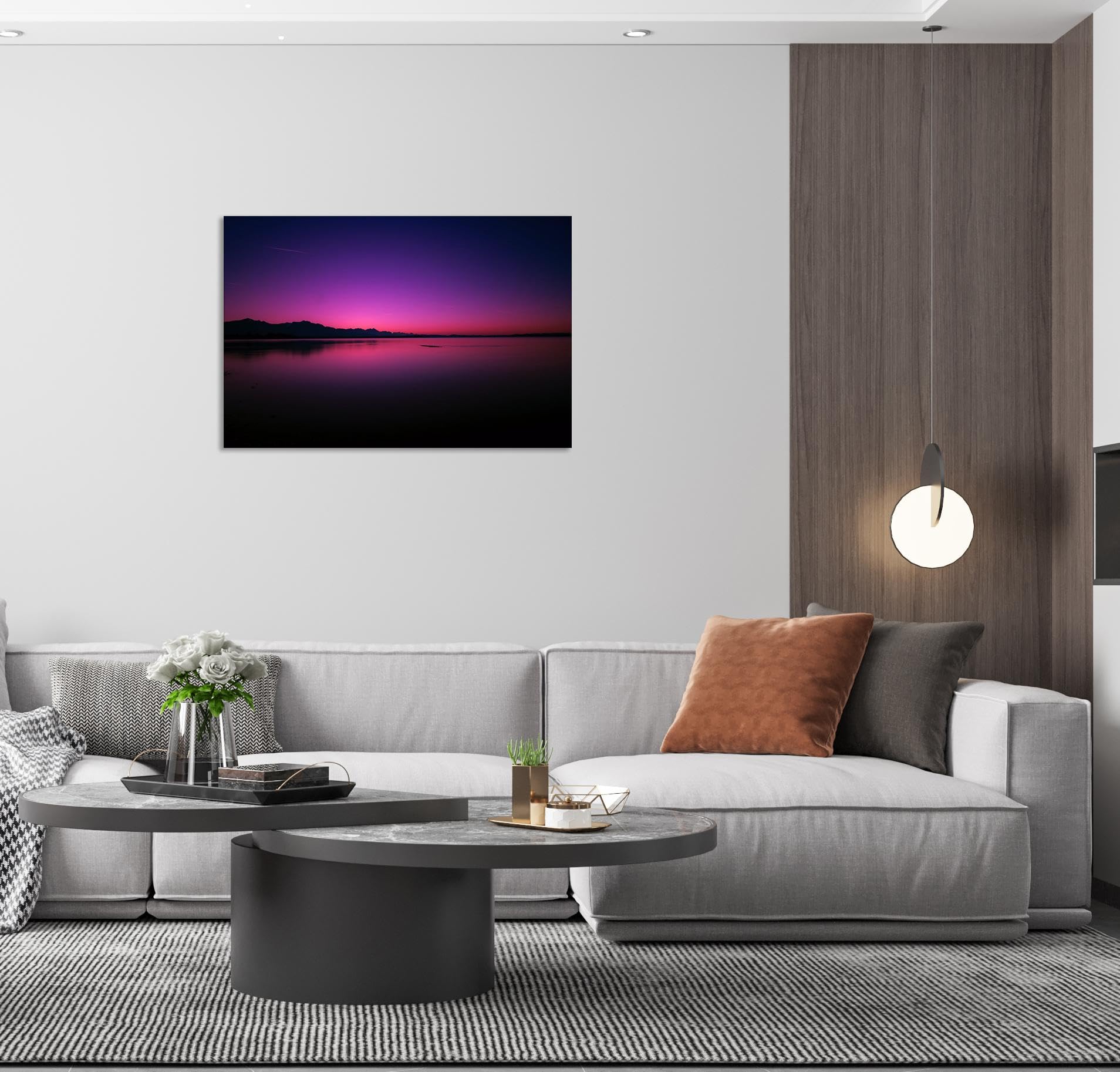 GRASKY Strand sonnenuntergang bild sonnenuntergang bild auf leinwand wandbilder landschaftsbilder mit rot Leinwandbilder Sonne am Meer Wohnzimmer Deko Kunstdrucke 70x105cm(28x41Zoll) Innenrahmen