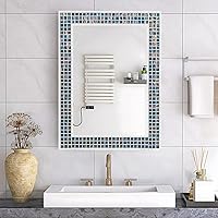 YOSHOOT Handmade Mosaic Mother of Pearl Bathroom Mirror - Seattle Deep Blue Wall Vanity, Vertical/Horizontal Hanging Decor