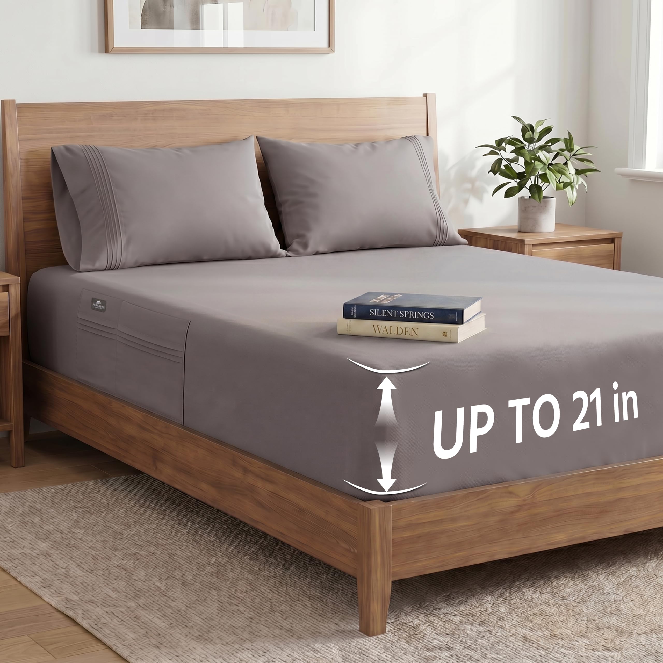 Popfavor Deep Pocket Queen Fitted Sheet with Straps