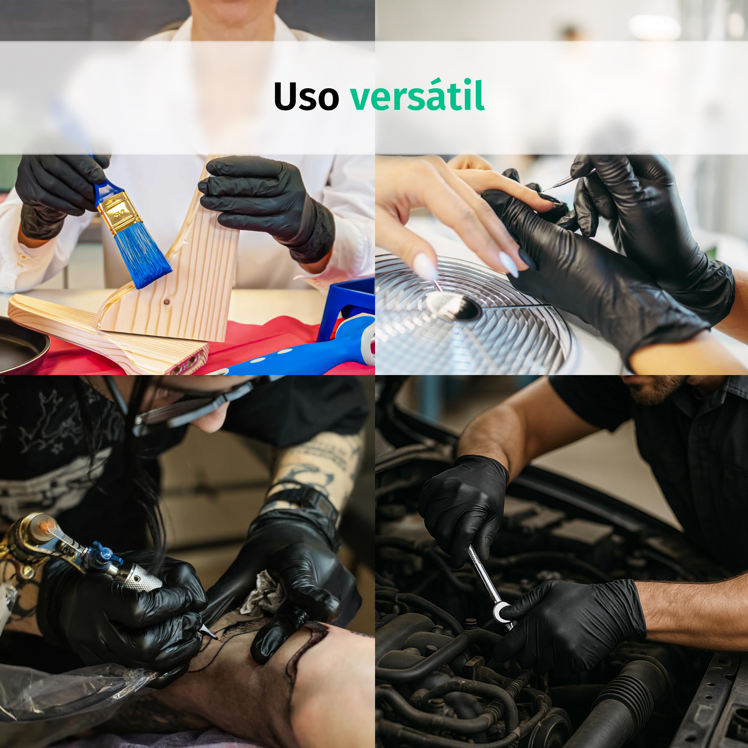 SF Guantes de nitrilo L negros – 1000 (10x100) unidades, guantes desechables sin polvo, sin látex, médicos y de examen, aptos para cocina, limpieza, cosmética y uso doméstico