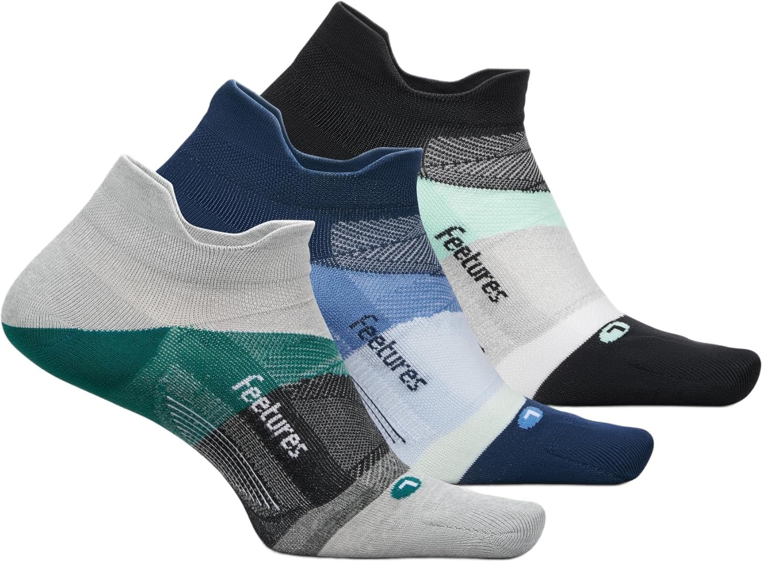 Feetures Elite Light Cushion No Show Tab Athletic Ankle Socks - Sport Sock with Targeted Compression - Stone Mint, Medium (3 Pair)