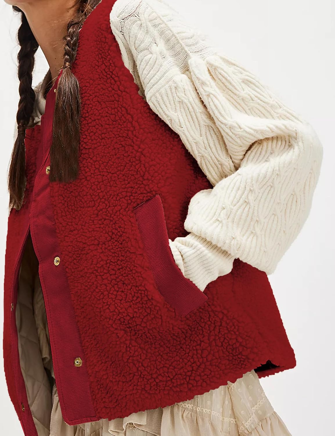 Bozanly Women's Fuzzy Fleece Vest Oversized Sleeveless Sherpa Warm Gilet Jacket Outerwear with Pockets