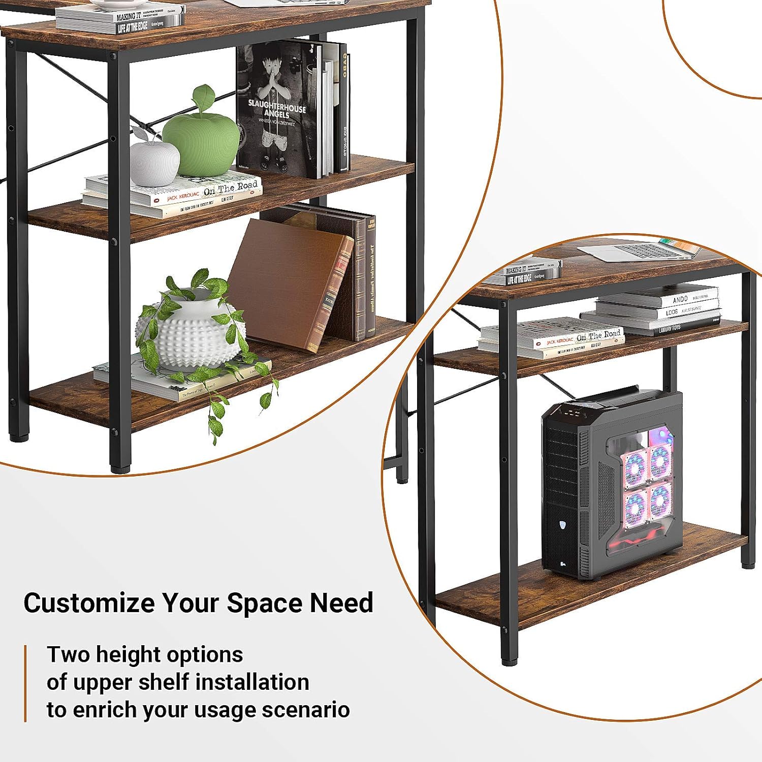 Small L Shaped Computer Desk, Homieasy 47 Inch L-Shaped Corner Desk with Reversible Storage Shelves for Home Office Workstation, Modern Simple Style Writing Desk Table with Storage Bag(Rustic Brown): Kitchen & Dining