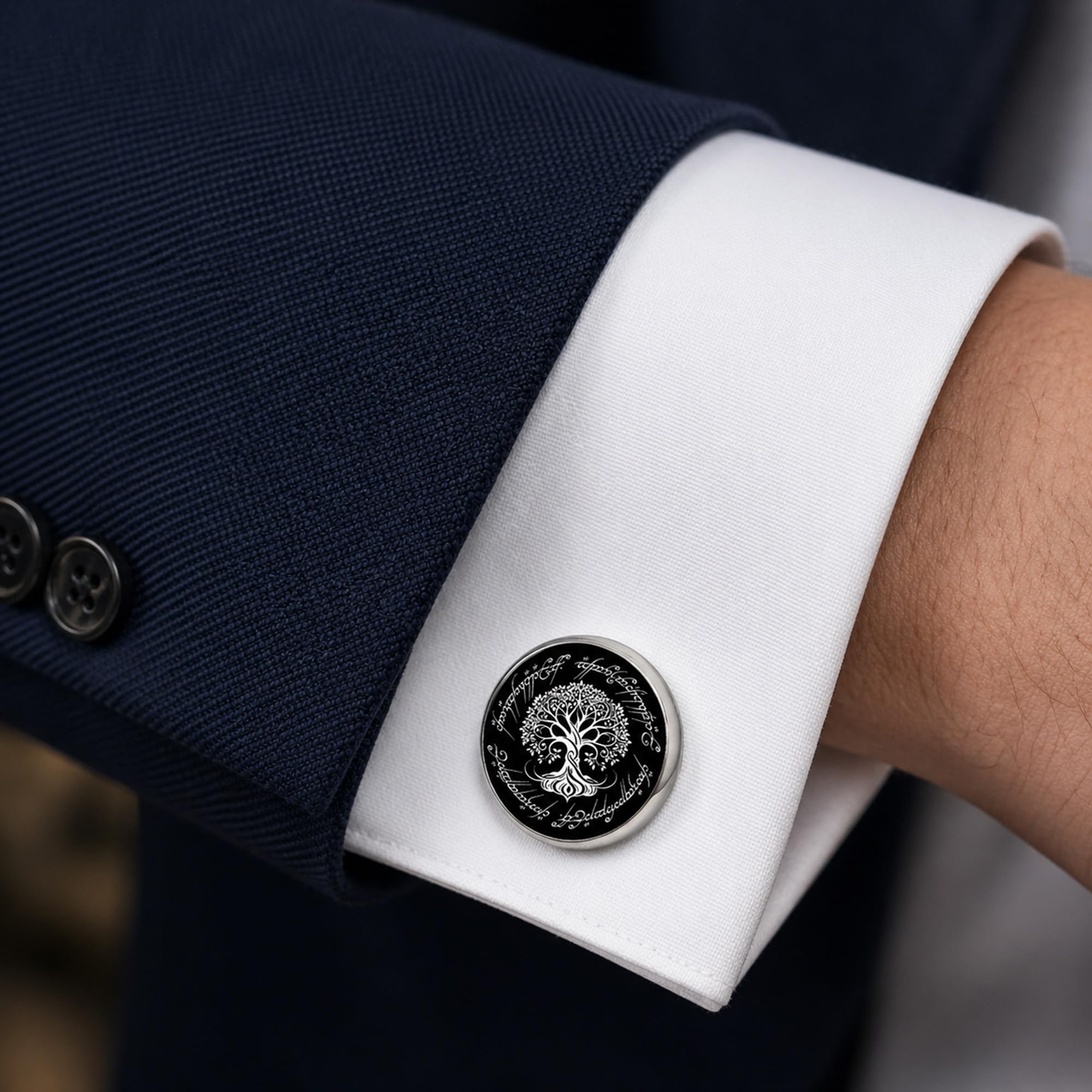 Kooer Cufflinks For Men, White Tree Cufflinks Wedding Christmas Tree of Life Cuff Links Gift For Men Father Dad Husband